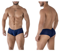 Navy blue xtremen 91216b microfiber trunks with perforated mesh and subtle logo on waistband front view