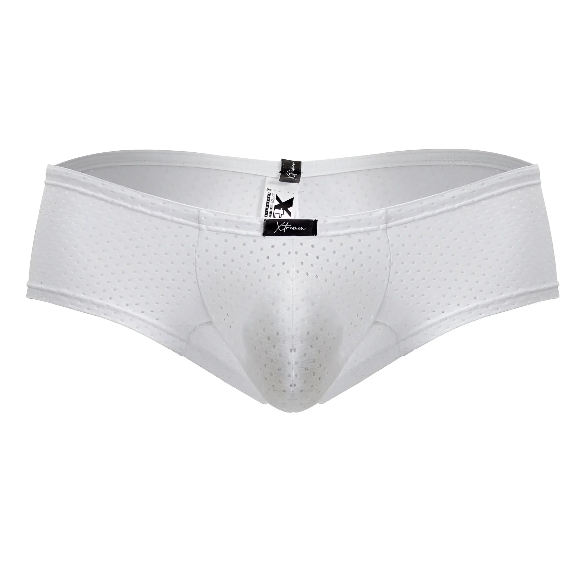 Xtremen 91216B microfiber trunks in white with perforated mesh and supportive design featuring branded tags