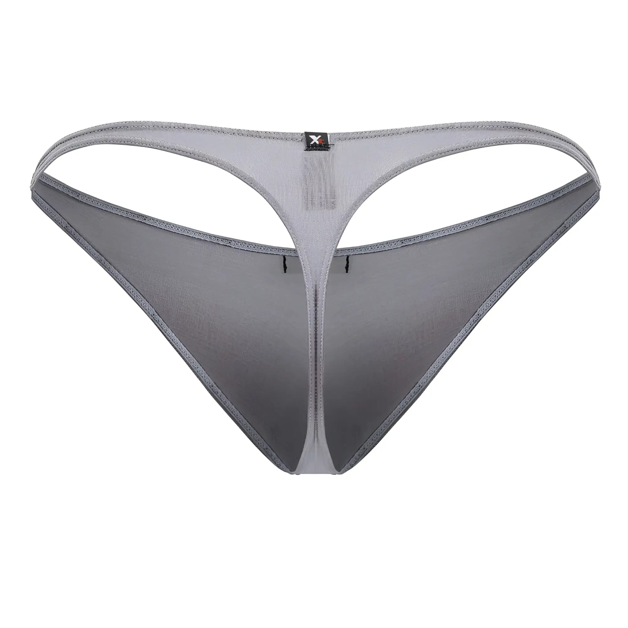 Gray Xtremen 91217 microfiber thong with subtle gradient and reinforced stitching shown from the back side