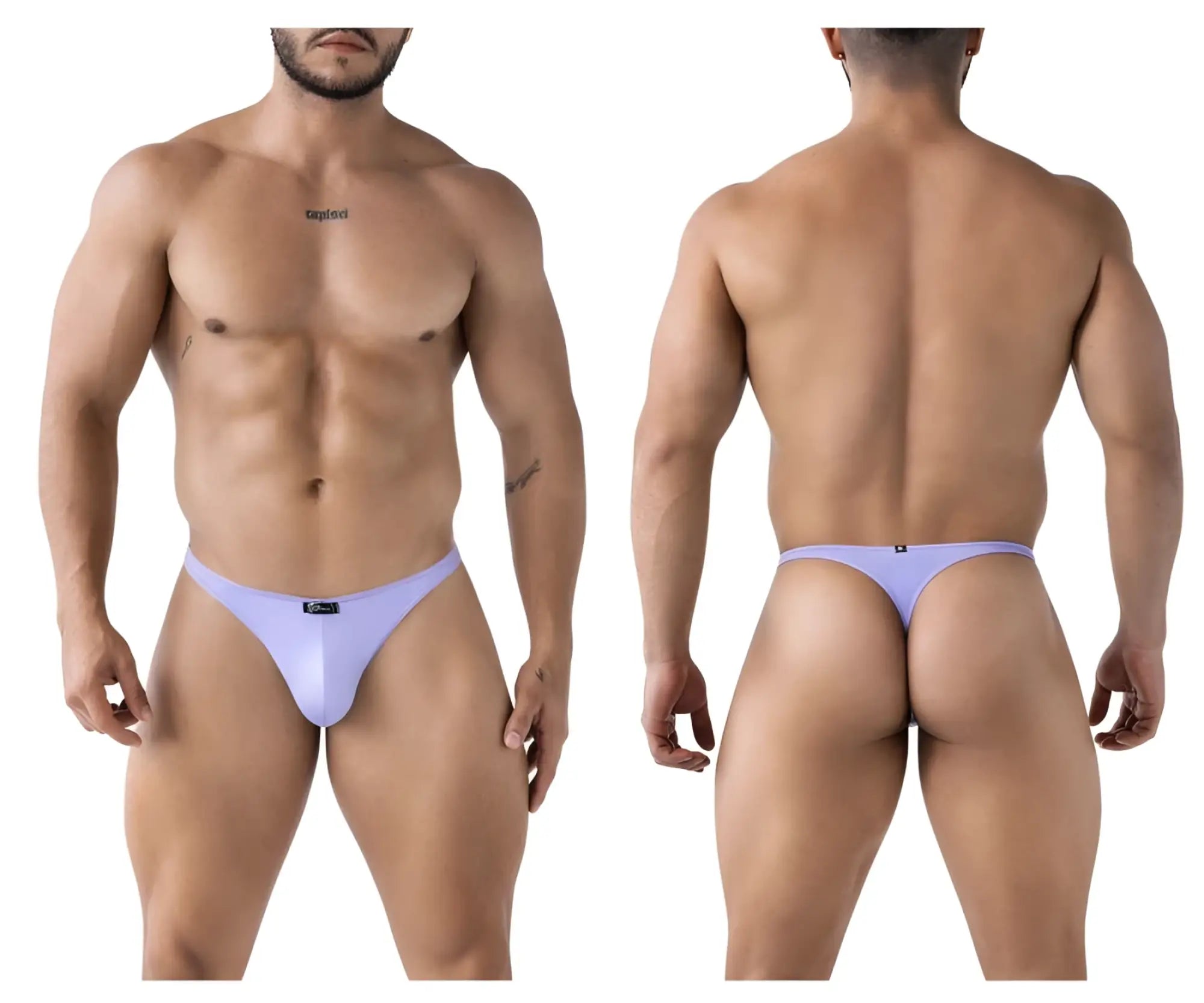 Lavender-colored xtremen 91217 microfiber thong with a small black logo on the front band in lilac color