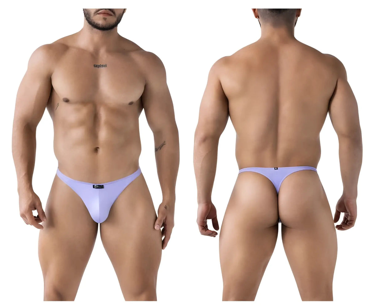 Lavender-colored xtremen 91217 microfiber thong with a small black logo on the front band in lilac color