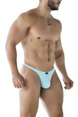 Light blue seawater microfiber thong by Xtremen with a form-fitting design and small black brand tag on front
