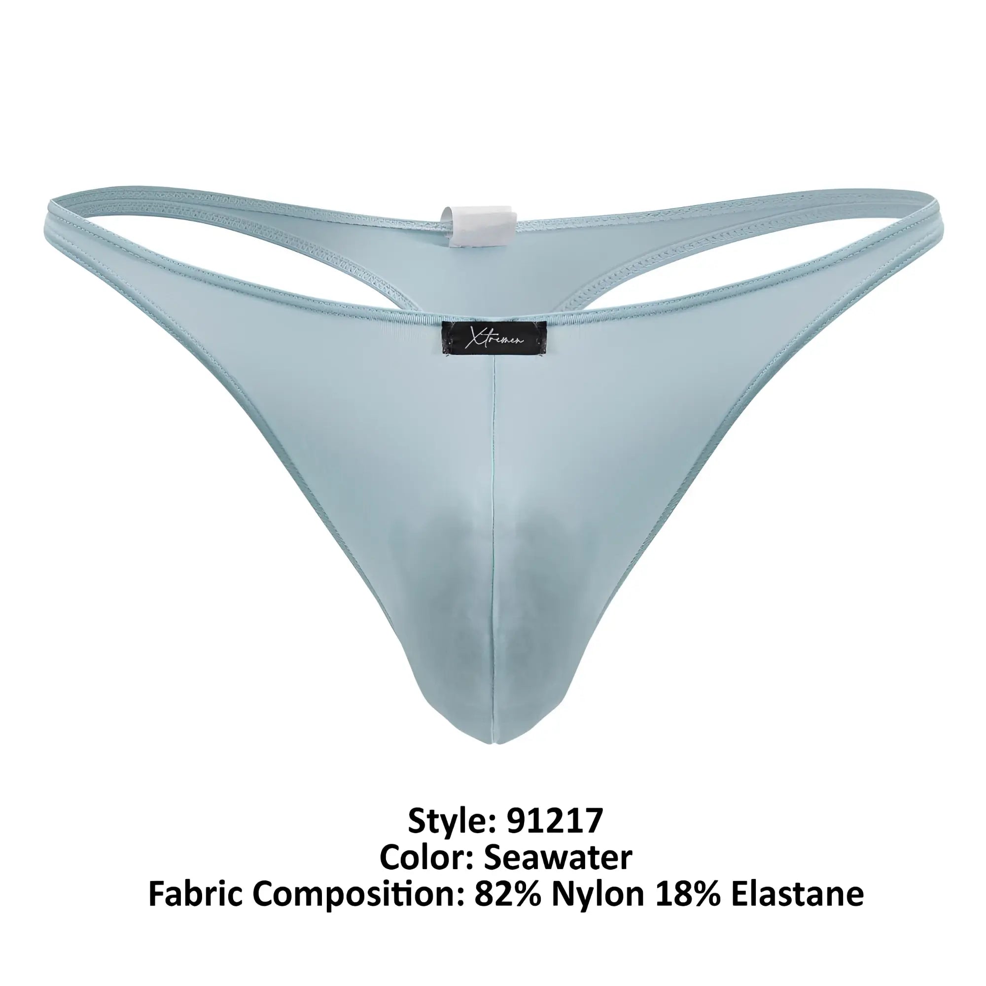 A sleek light blue seawater microfiber thong made of 82 nylon and 18 elastane fabric Xtremen 91217