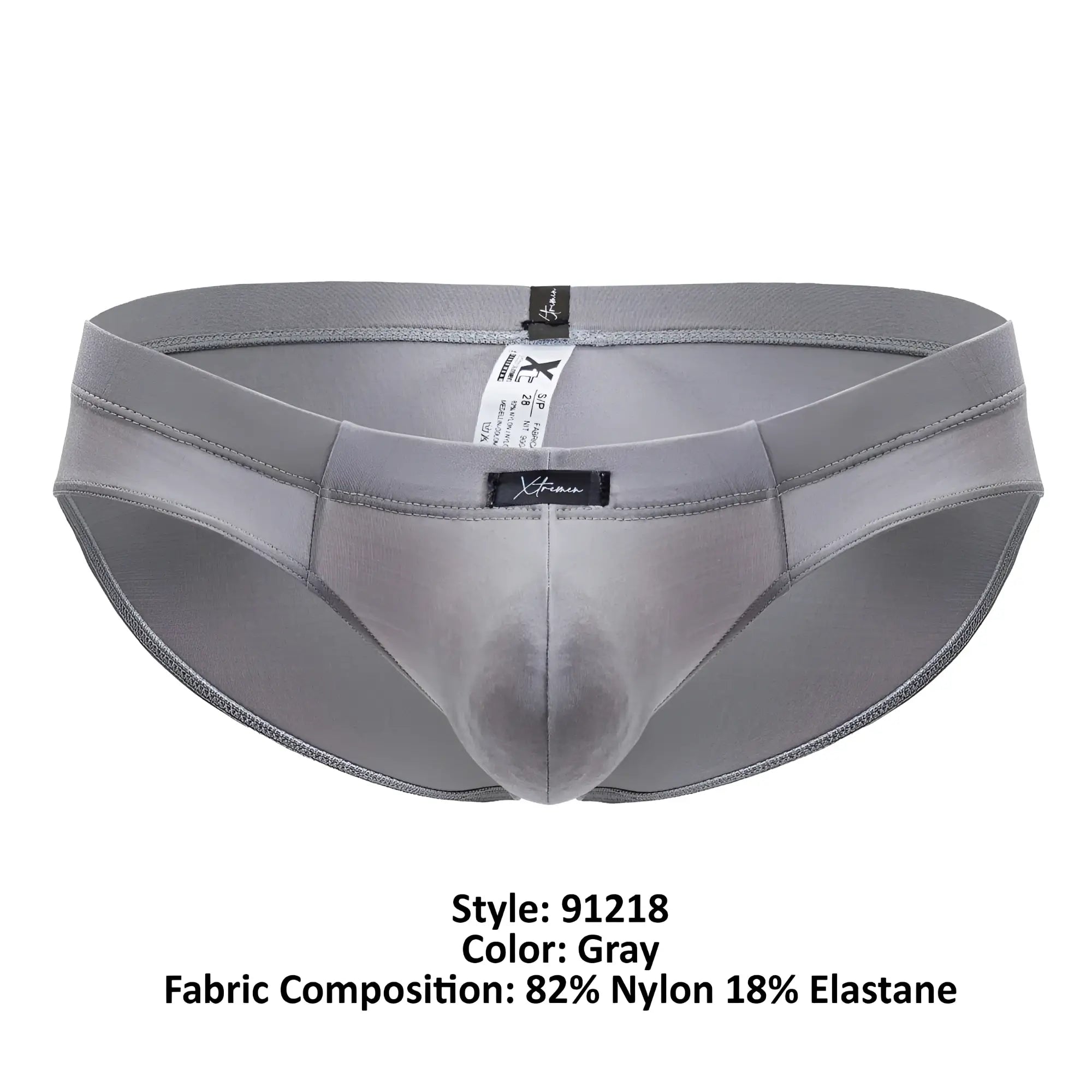Gray xtremen 91218 microfiber briefs made of 82% nylon 18% elastane with sleek design and branded label