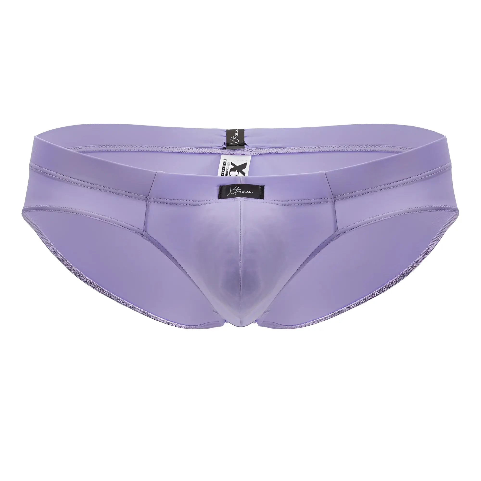 Purple xtremen 91218 microfiber briefs with smooth form-fitting design and subtle stitching details front view