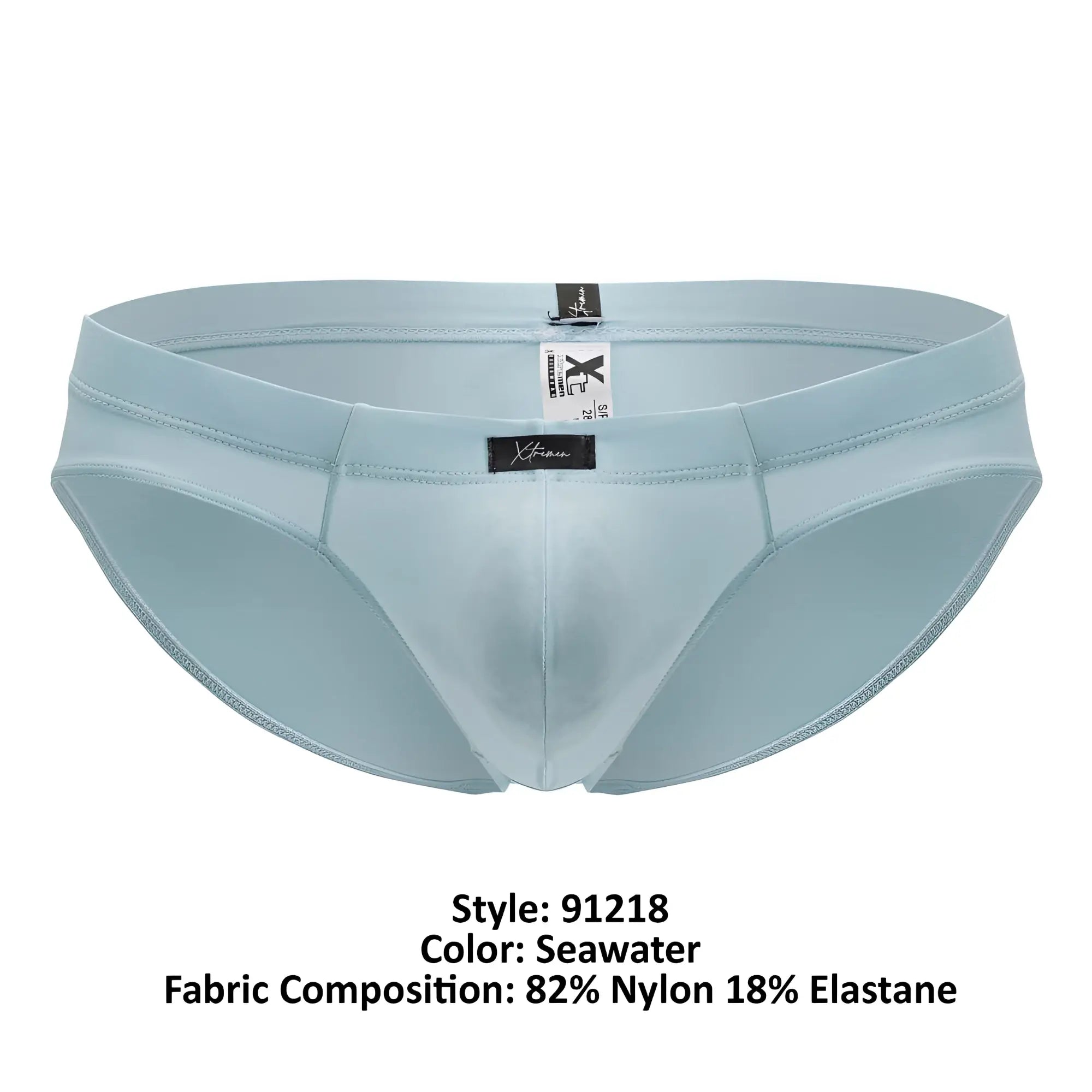 Light blue seawater-colored men’s briefs made of 82% nylon and 18% elastane xtremen 91218 microfiber briefs