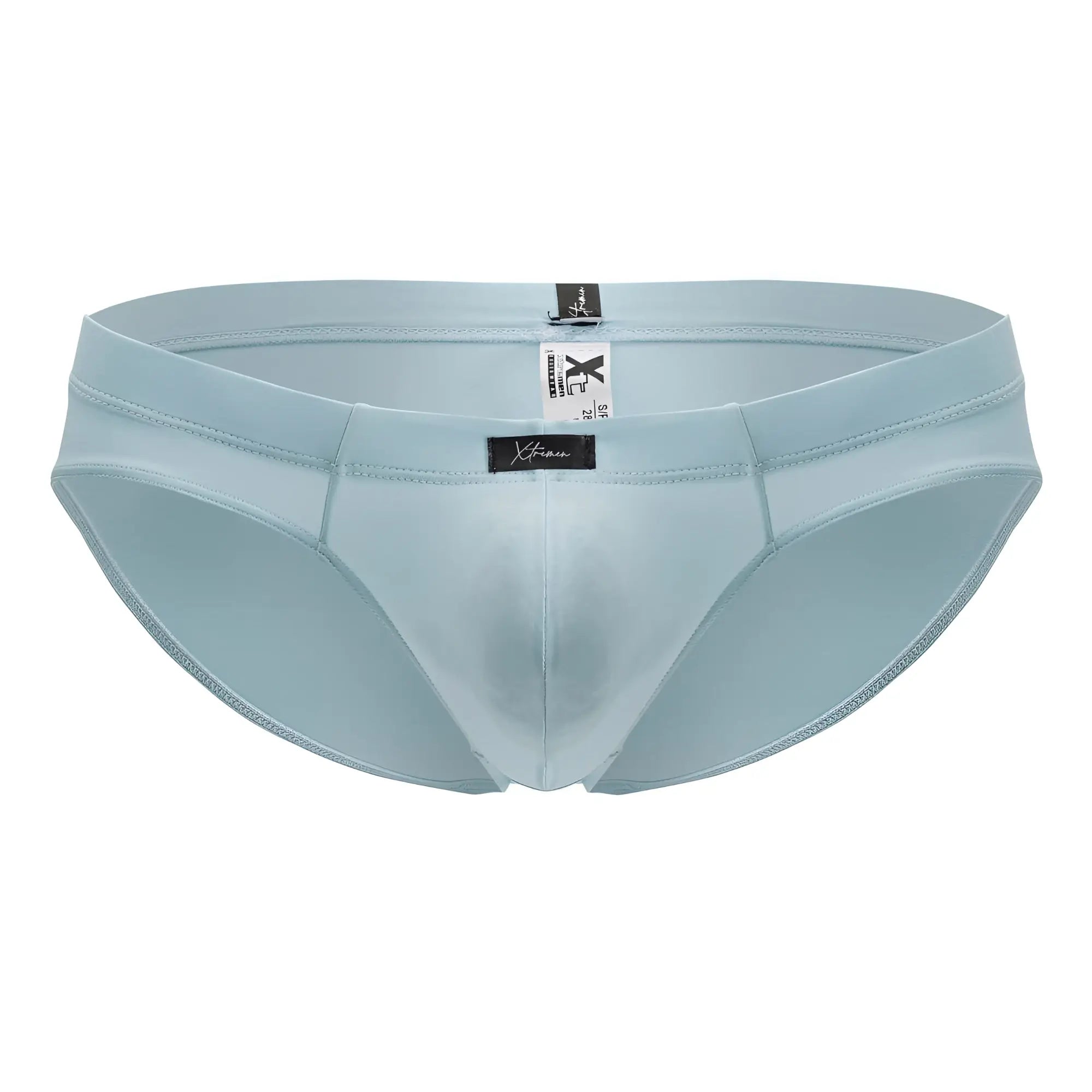 Light blue sleek form-fitting men’s briefs with smooth satin-like microfiber finish xtremen 91218 seawater color