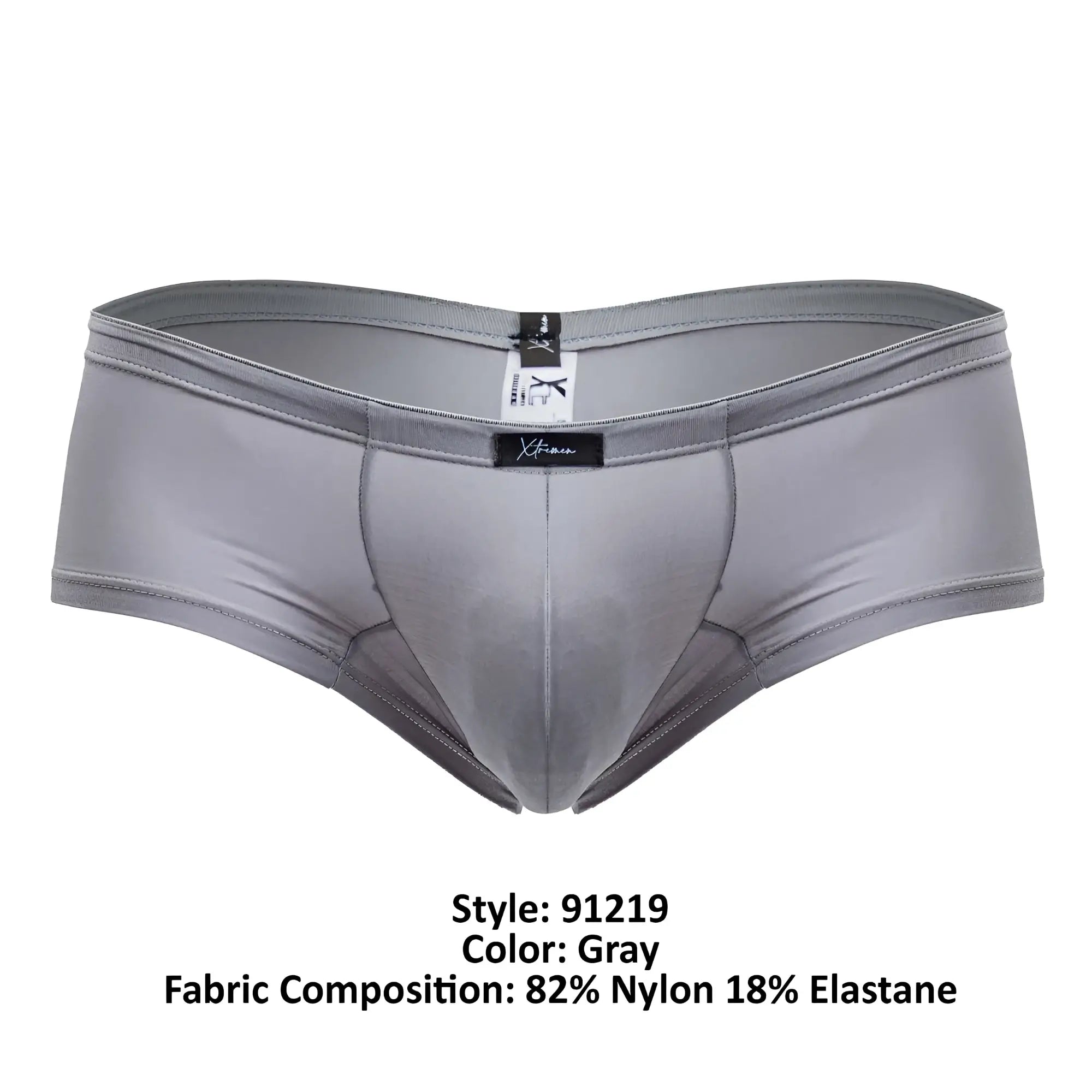 Gray xtremen 91219 microfiber trunks made of 82 nylon 18 elastane with branded waistband in a sleek form-fitting design