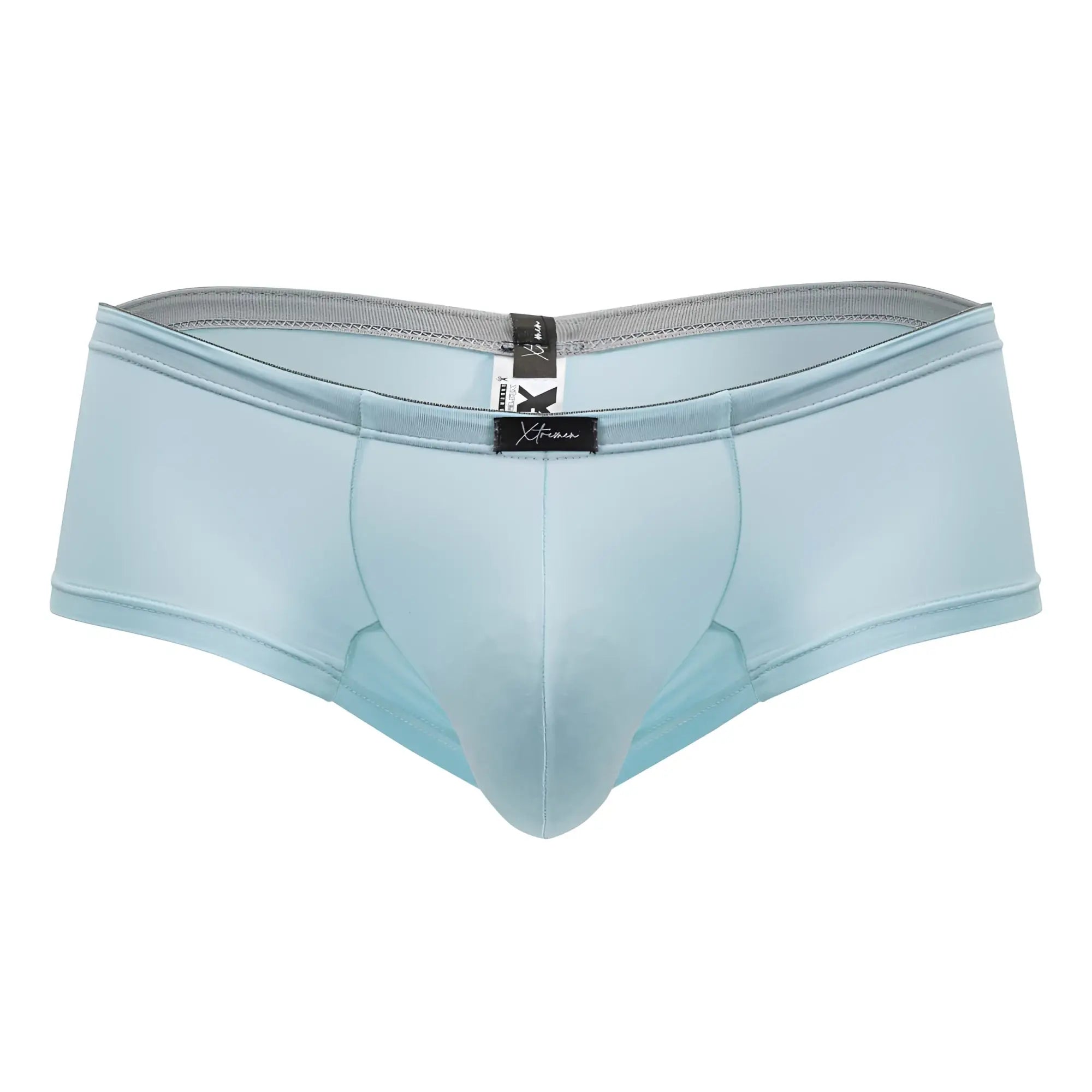 Light blue Xtremen 91219 microfiber men’s briefs with smooth texture gray elastic waistband and black brand tags
