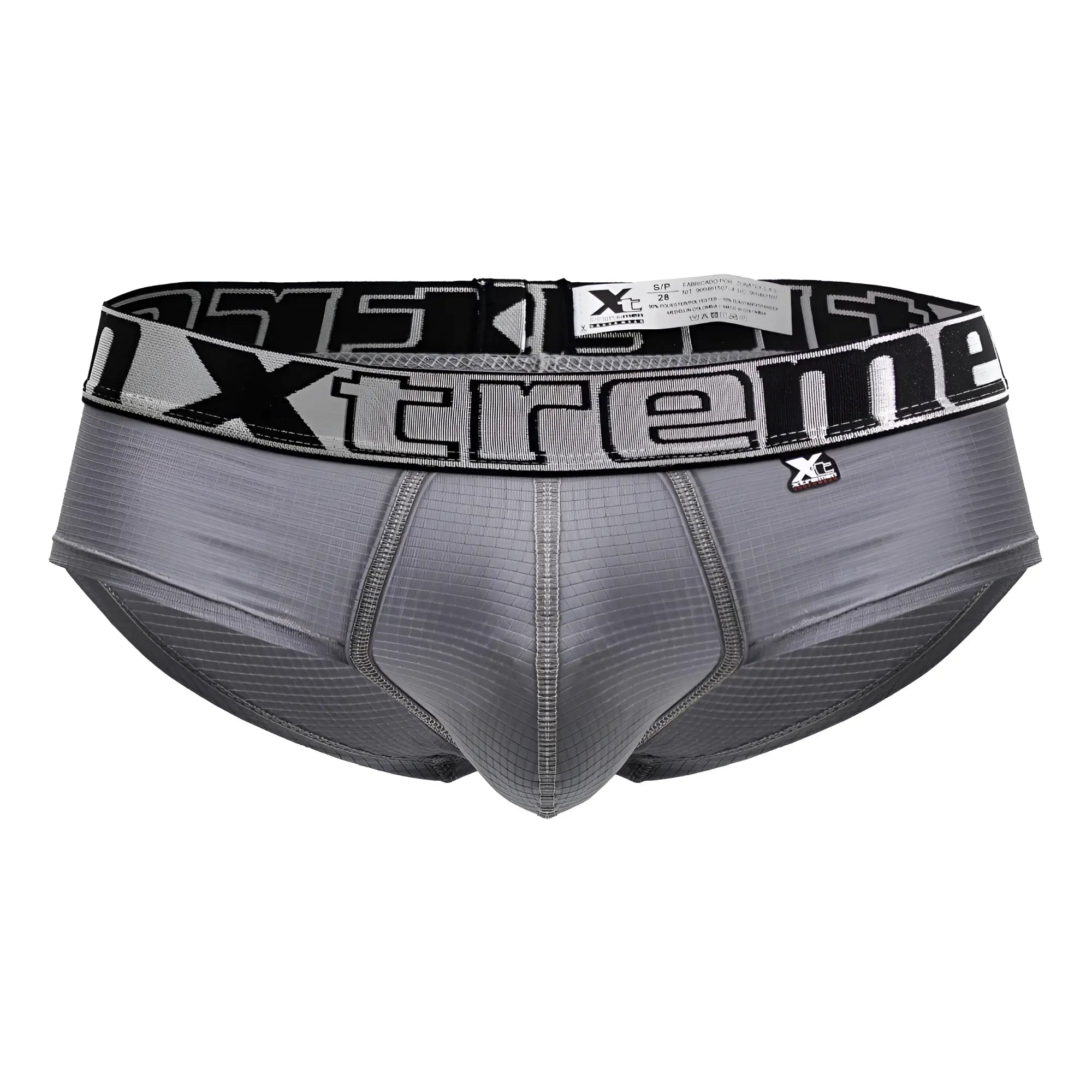 Gray xtreme 91221 microfiber briefs with a black and white patterned waistband for comfortable everyday wear