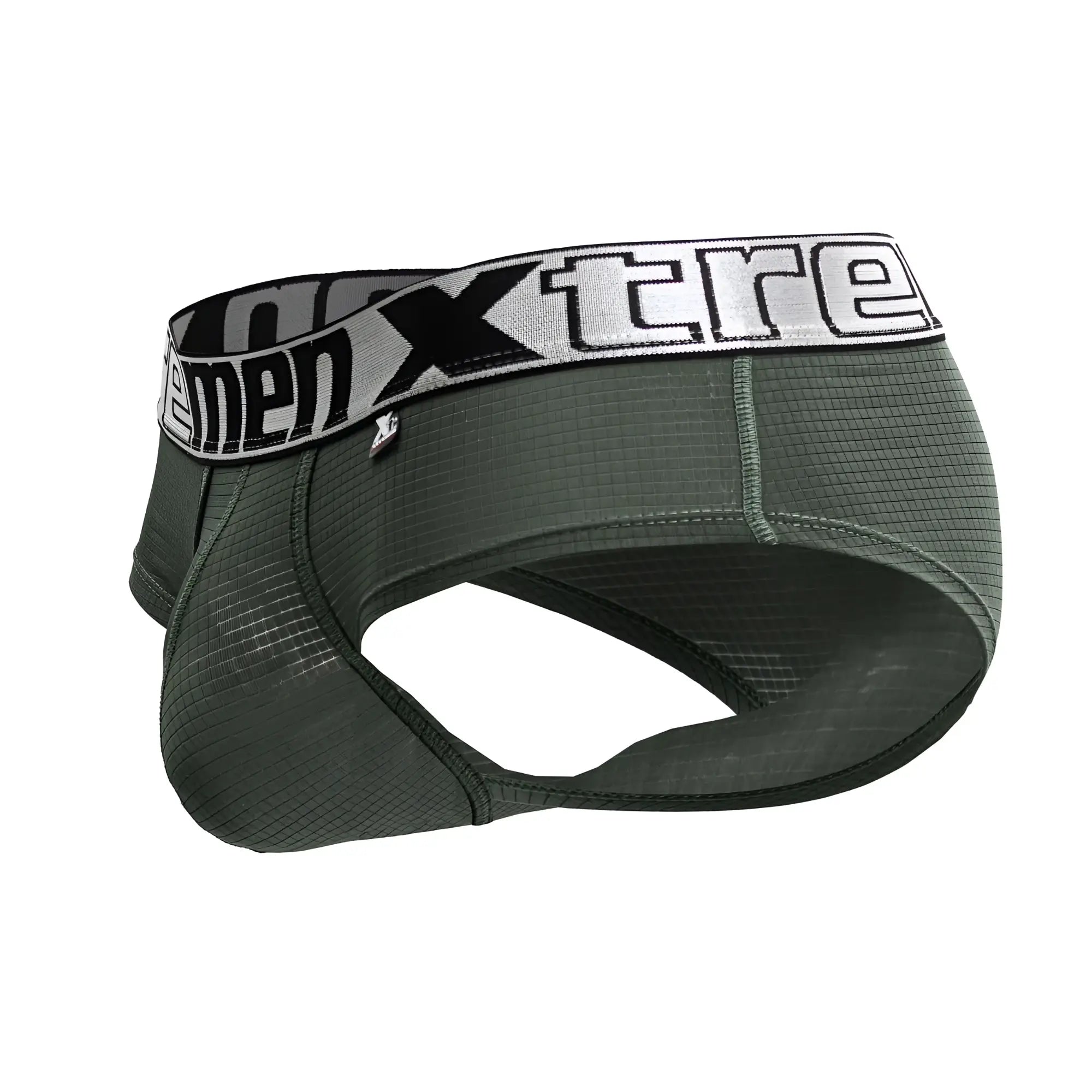 Dark green xtremen 91221 microfiber briefs with textured grid fabric and white elastic waistband with xtreme logo