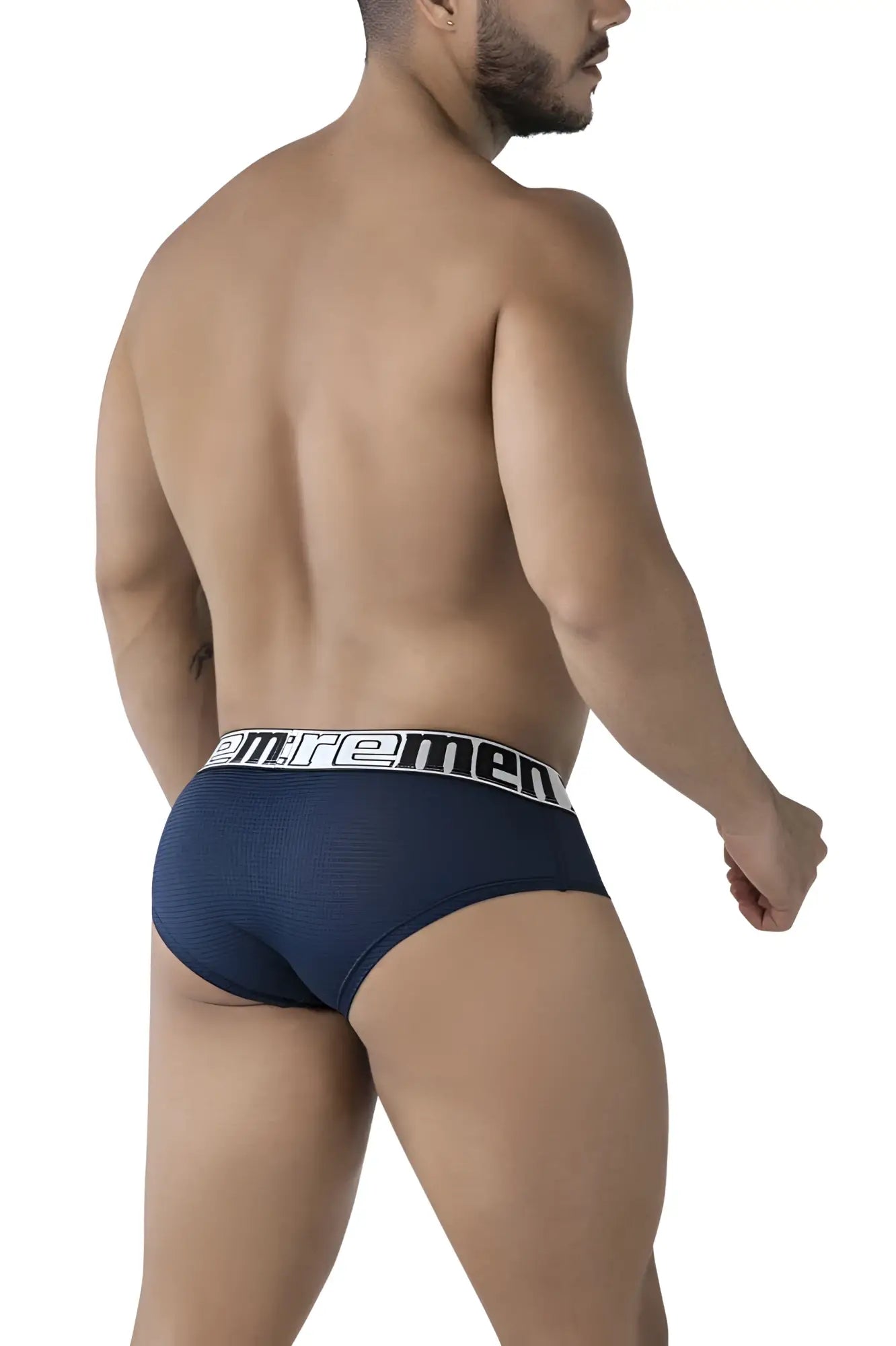 Navy xtremen 91221 microfiber men’s briefs with textured fabric and white elastic waistband branded emremen