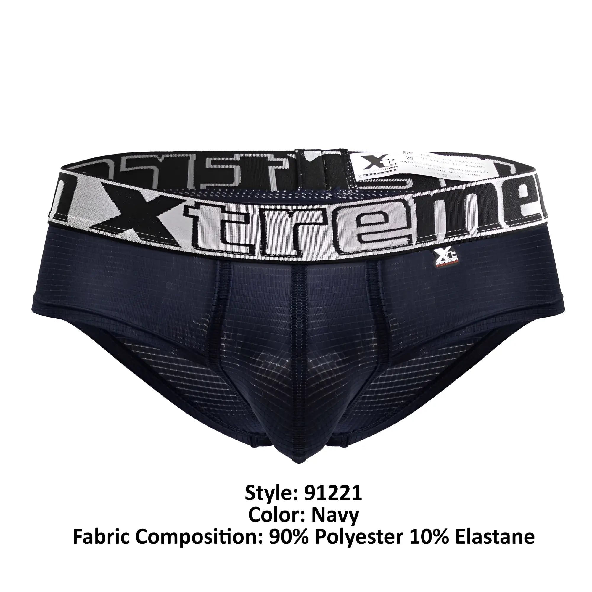 Navy xtremen 91221 microfiber briefs with textured mesh fabric and wide elastic waistband featuring xtreme logo