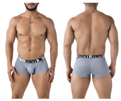 Gray xtremen 91222 microfiber trunks with black waistband featuring extreme men logo in white lettering