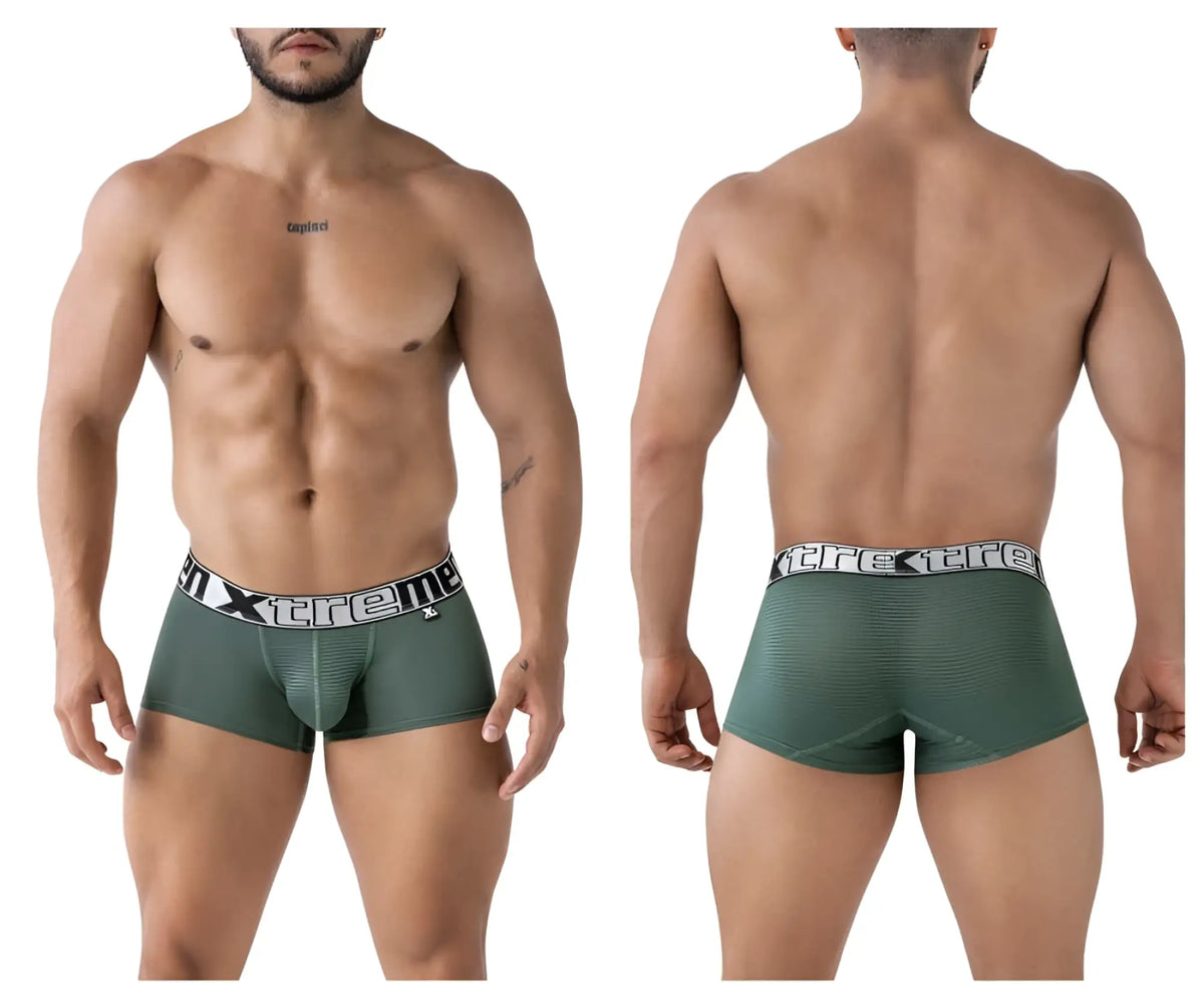 Dark green xtremen 91222 microfiber trunks with textured fabric and a white xtreme logo waistband