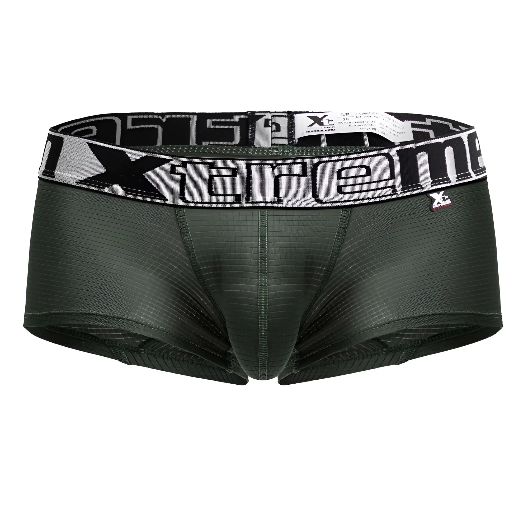 Dark green xtremen 91222 microfiber men’s trunks with black and silver xtreme branded waistband