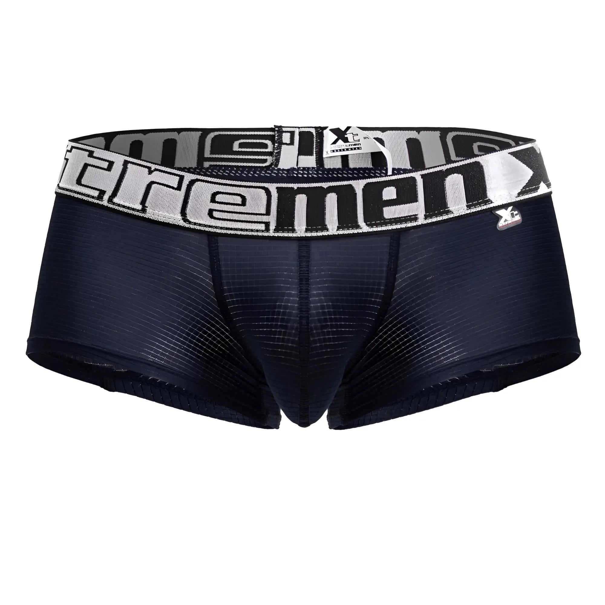 Navy xtremen 91222 microfiber trunks for men with textured mesh fabric and wide waistband with bold white extreme lettering