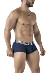 Navy xtremen 91222 microfiber boxer briefs with white elastic waistband and black brand logo lettering front view