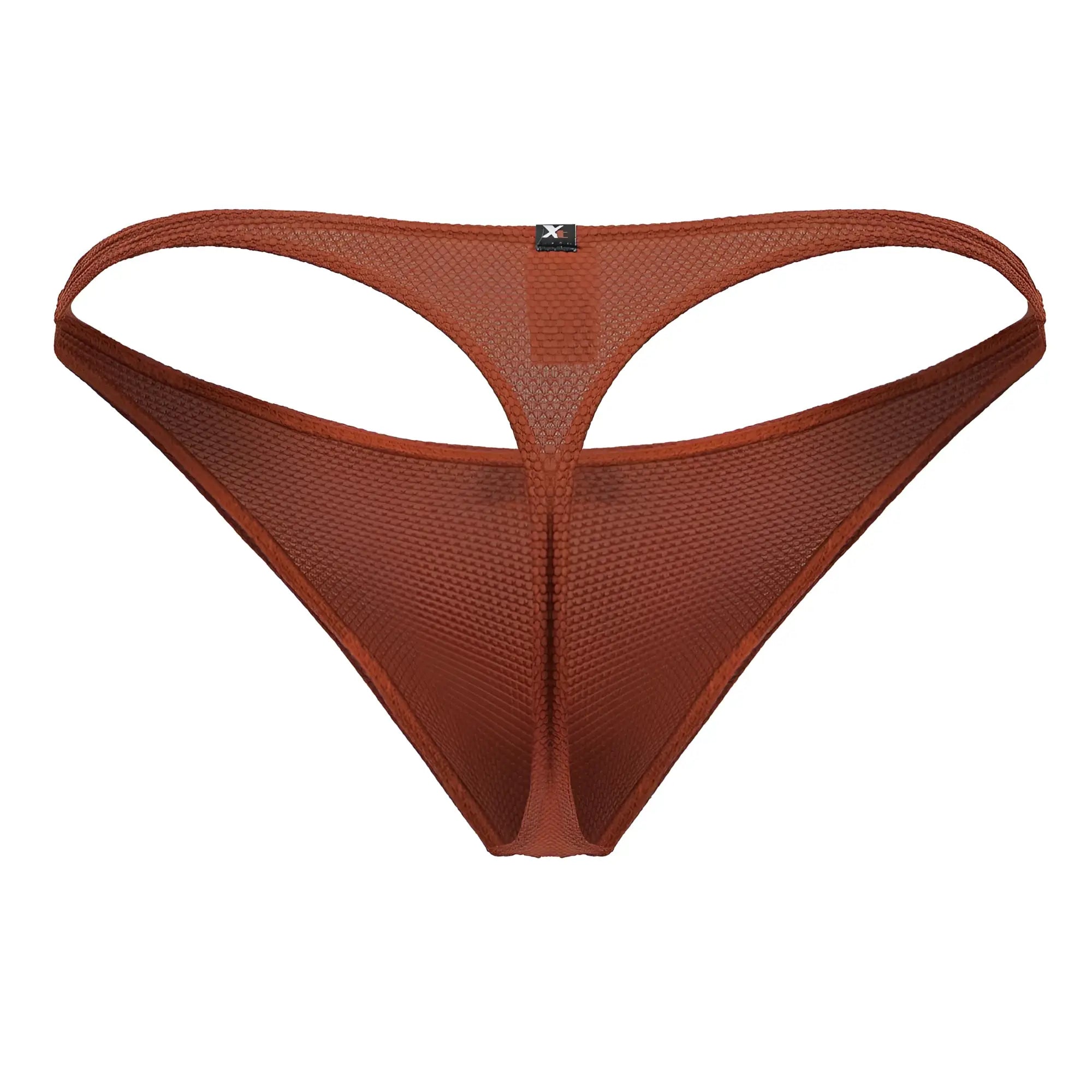 Brown mesh thong with textured breathable microfiber fabric and central seam from xtremen 91223 micro thong red