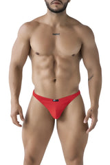 Red xtremen 91223 microfiber thongs with mesh fabric and black brand tag at the waistband