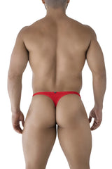 Back view of red xtremen 91223 microfiber thong with mesh fabric and small metallic clasp at the back