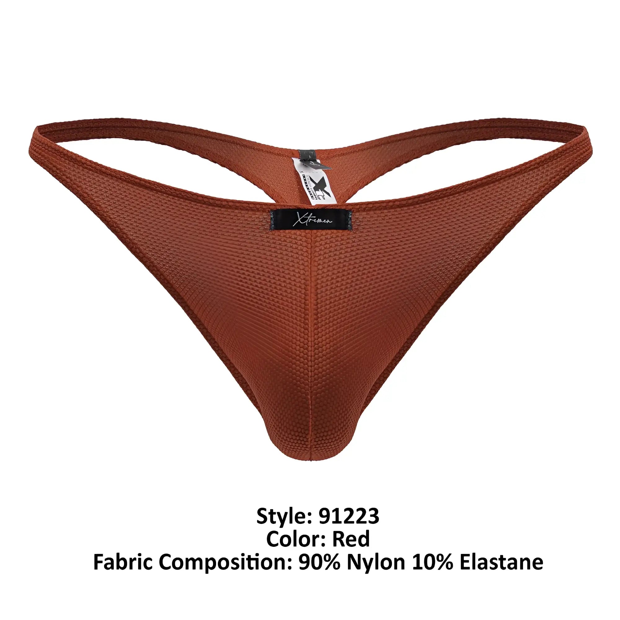 Red xtremen 91223 microfiber thong in red with textured mesh fabric and a supportive contoured design