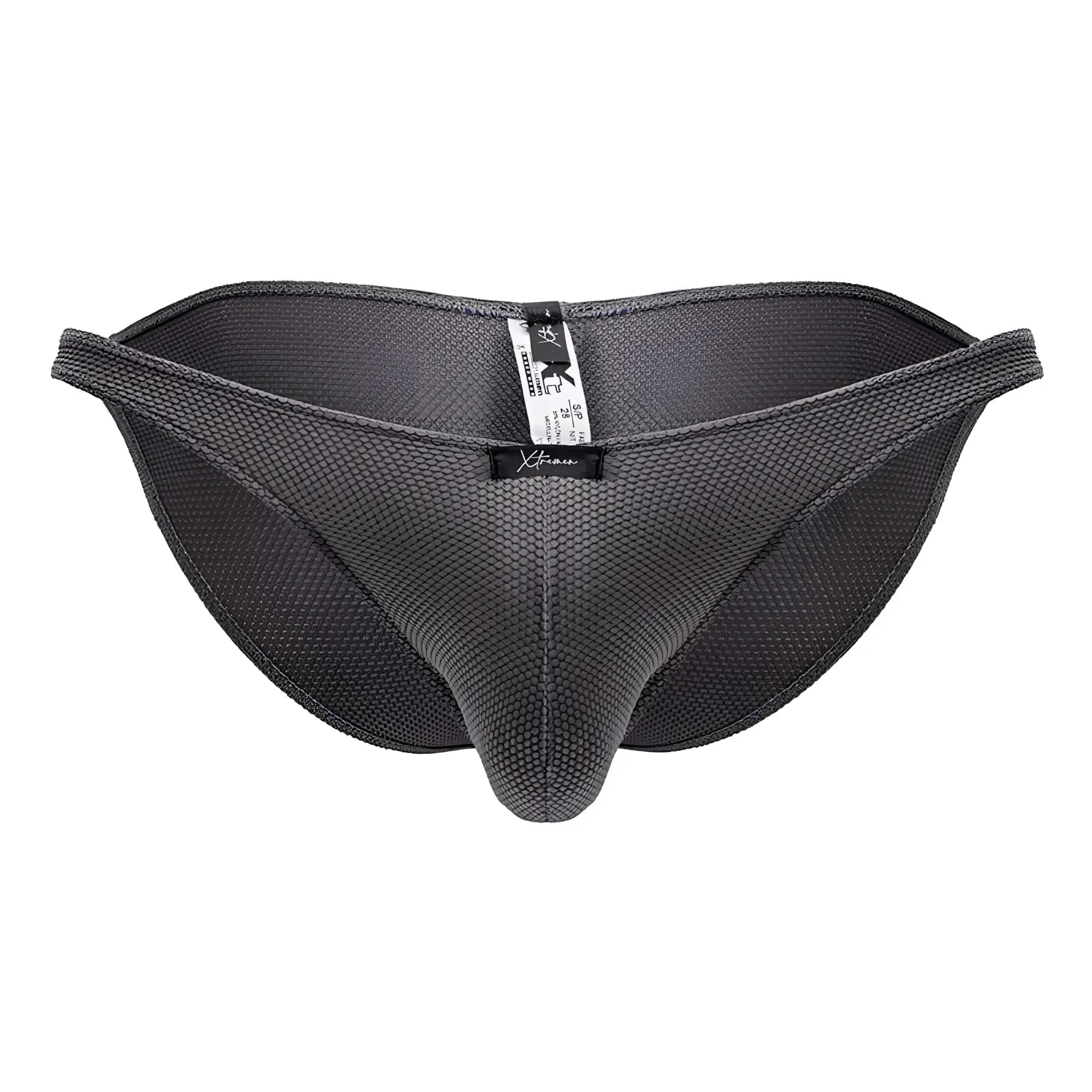 Dark gray xtremen 91224 microfiber bikini briefs with breathable mesh fabric and central seam design
