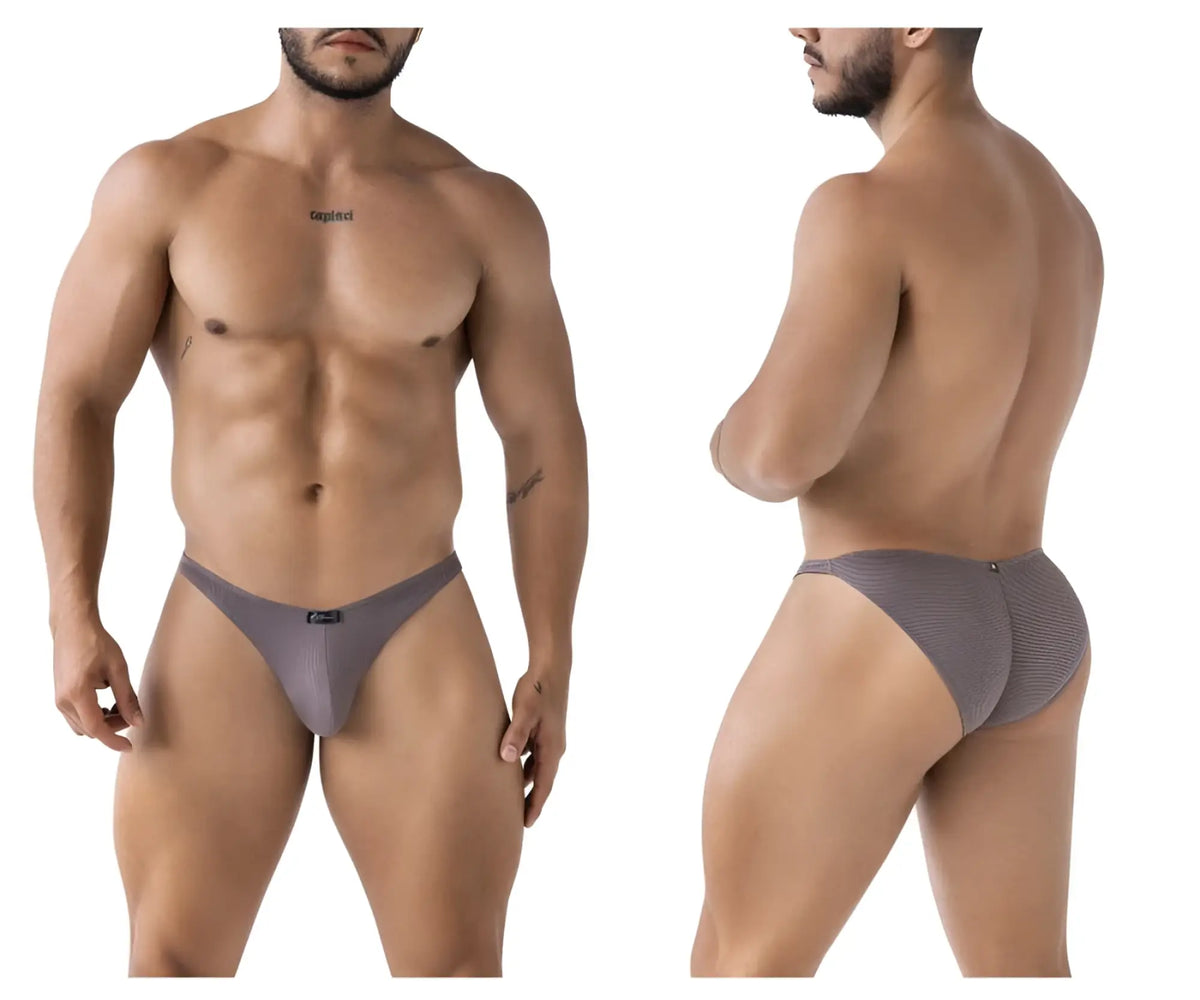 Xtremen 91224 microfiber bikini briefs in gray with textured mesh, subtle pattern, and small brand logo on front