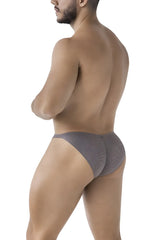 Back side of xtremen 91224 gray microfiber bikini briefs with subtle pattern and small logo detailing