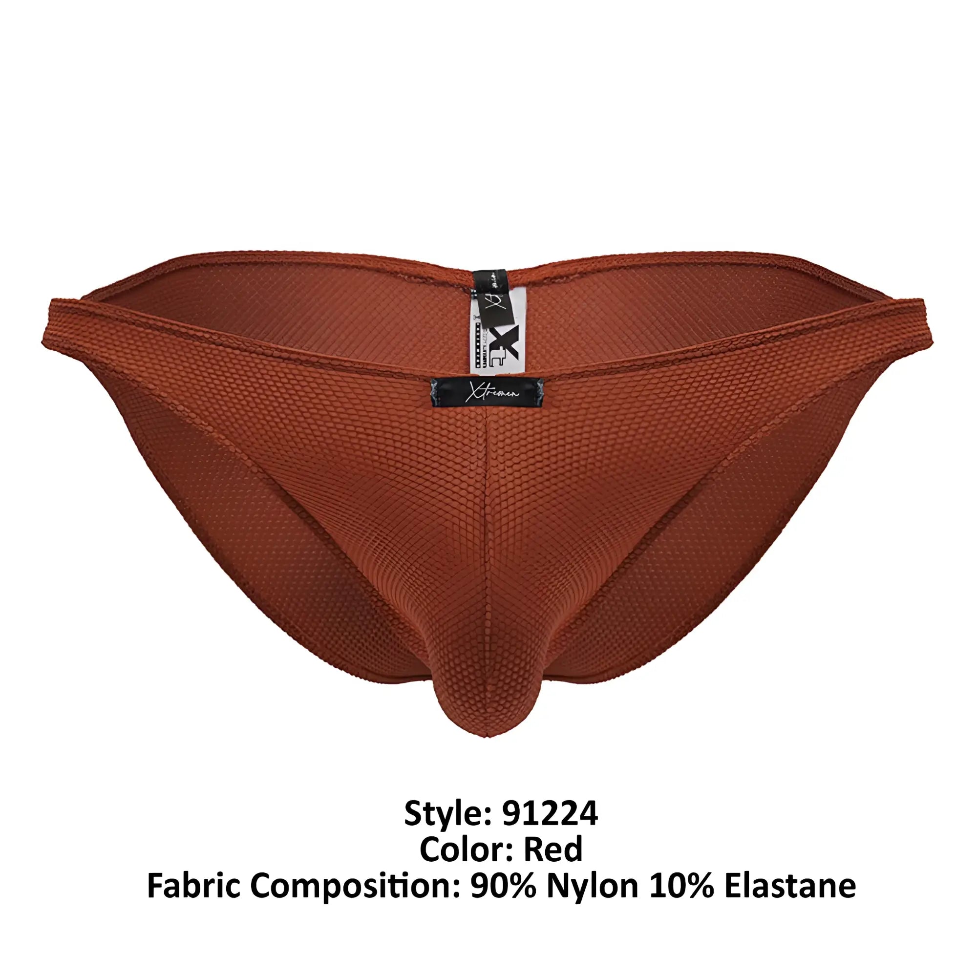 Red textured nylon and elastane briefs with supportive design from Xtremen 91224 microfiber bikini collection