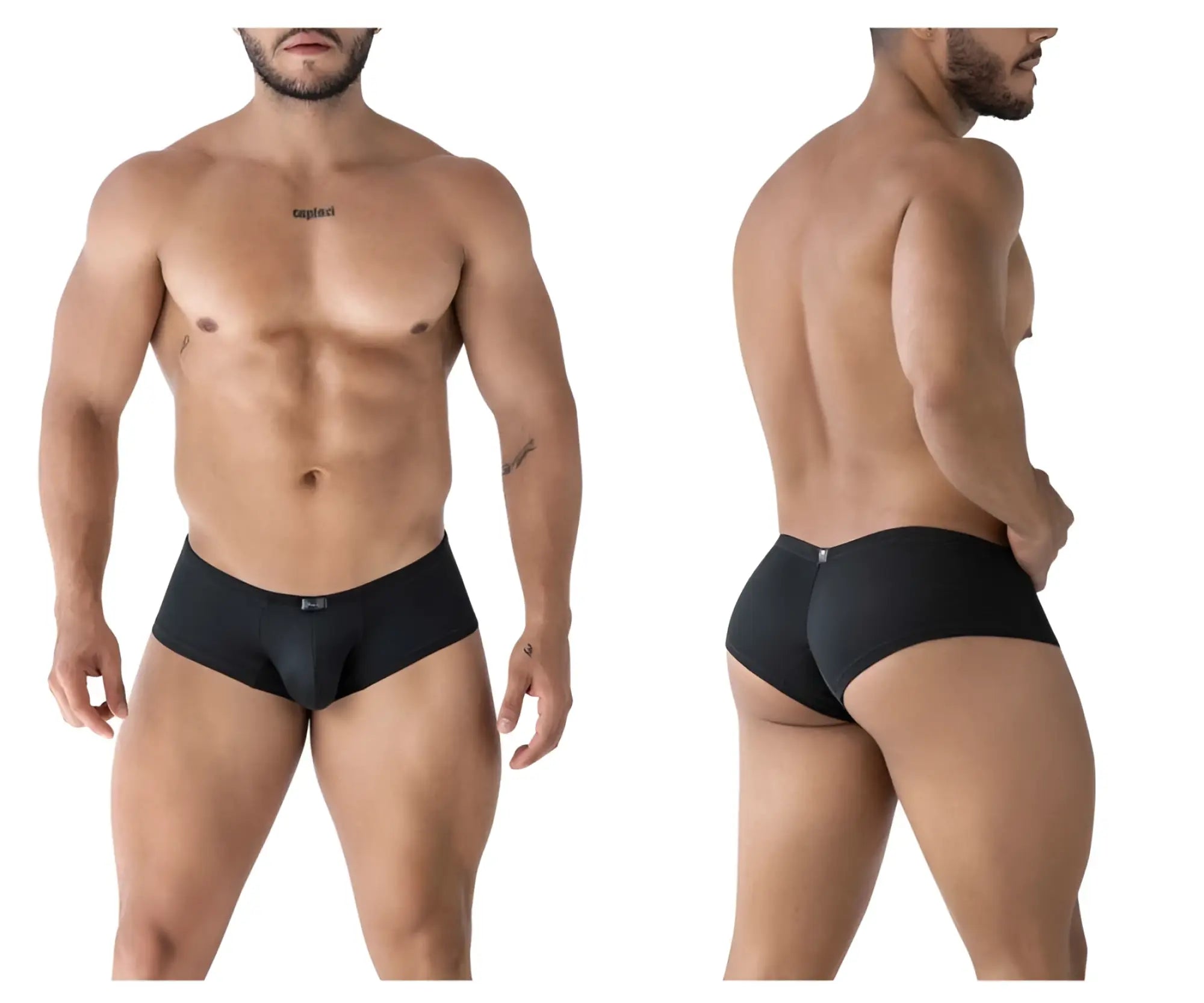 Black xtremen 91225 microfiber trunks with subtle pattern and small brand logo on waistband in textured briefs design