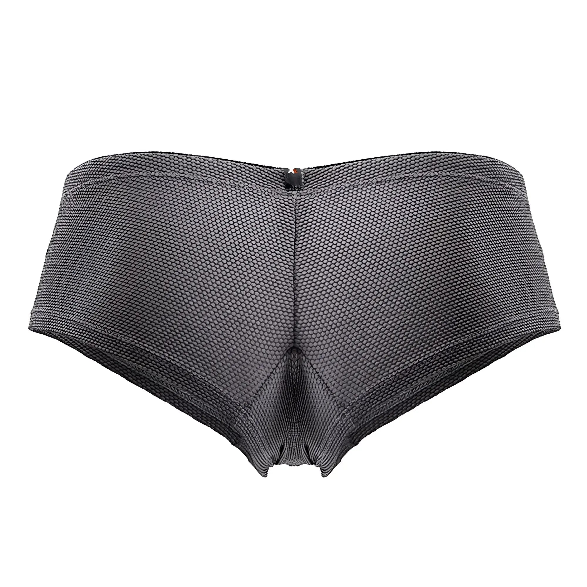 Back view of xtremen 91225 microfiber trunks in gray featuring dark gray mesh pattern and central zipper closure