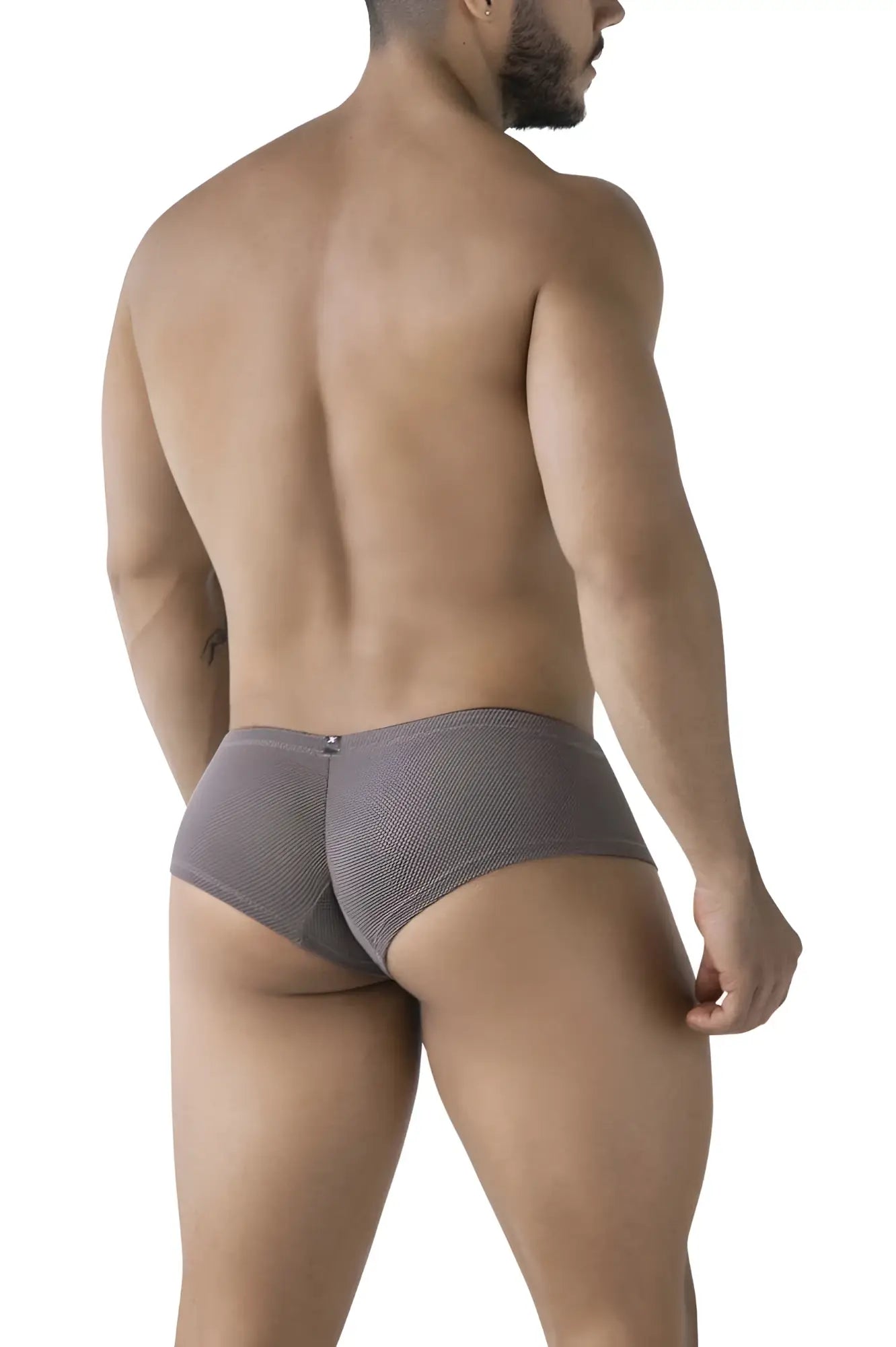 Xtremen 91225 microfiber trunks gray textured briefs with subtle pattern and small metallic clasp at the back
