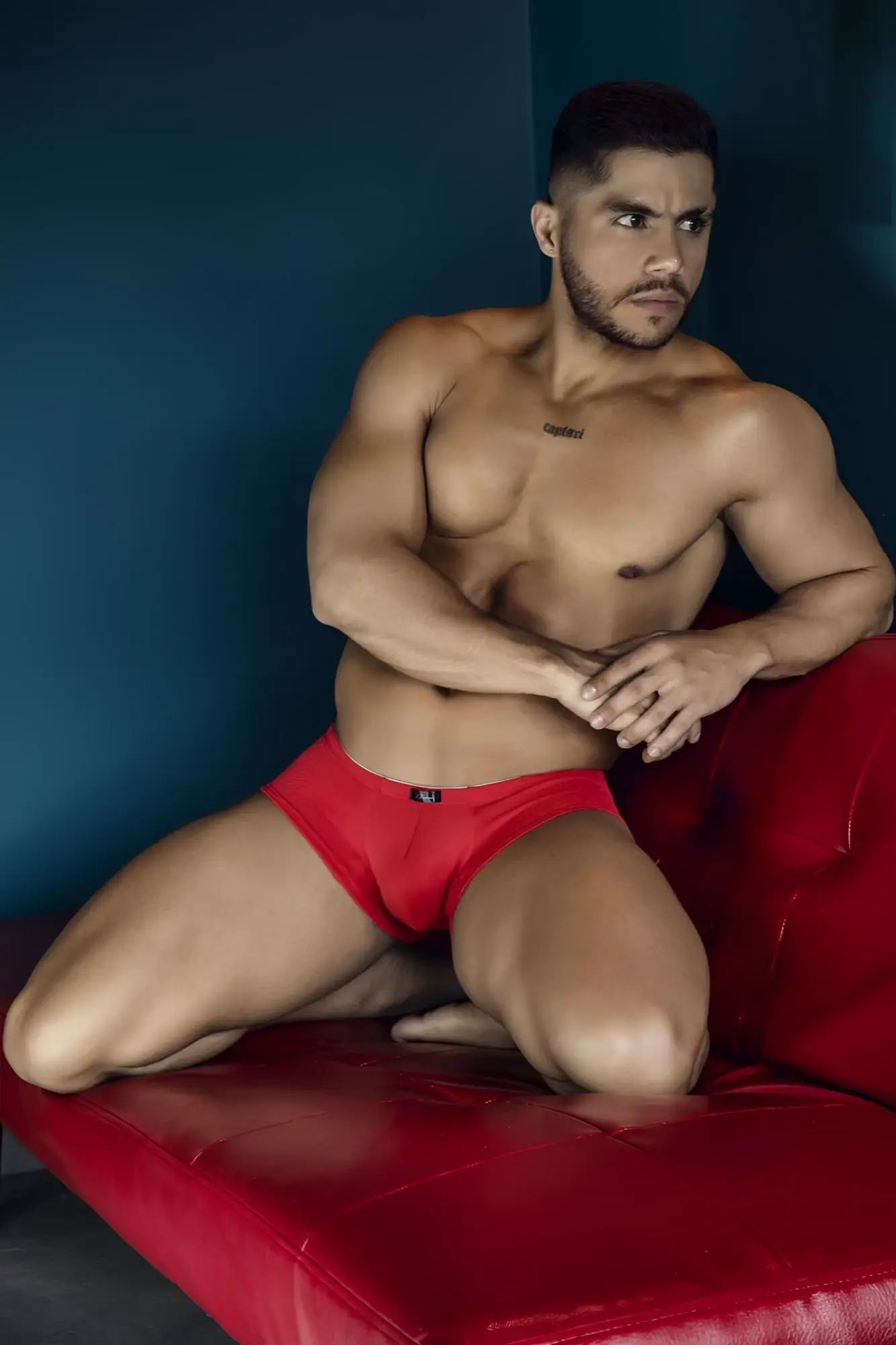Red microfiber briefs with a small black logo on the waistband xtremen 91225 microfiber trunks color red