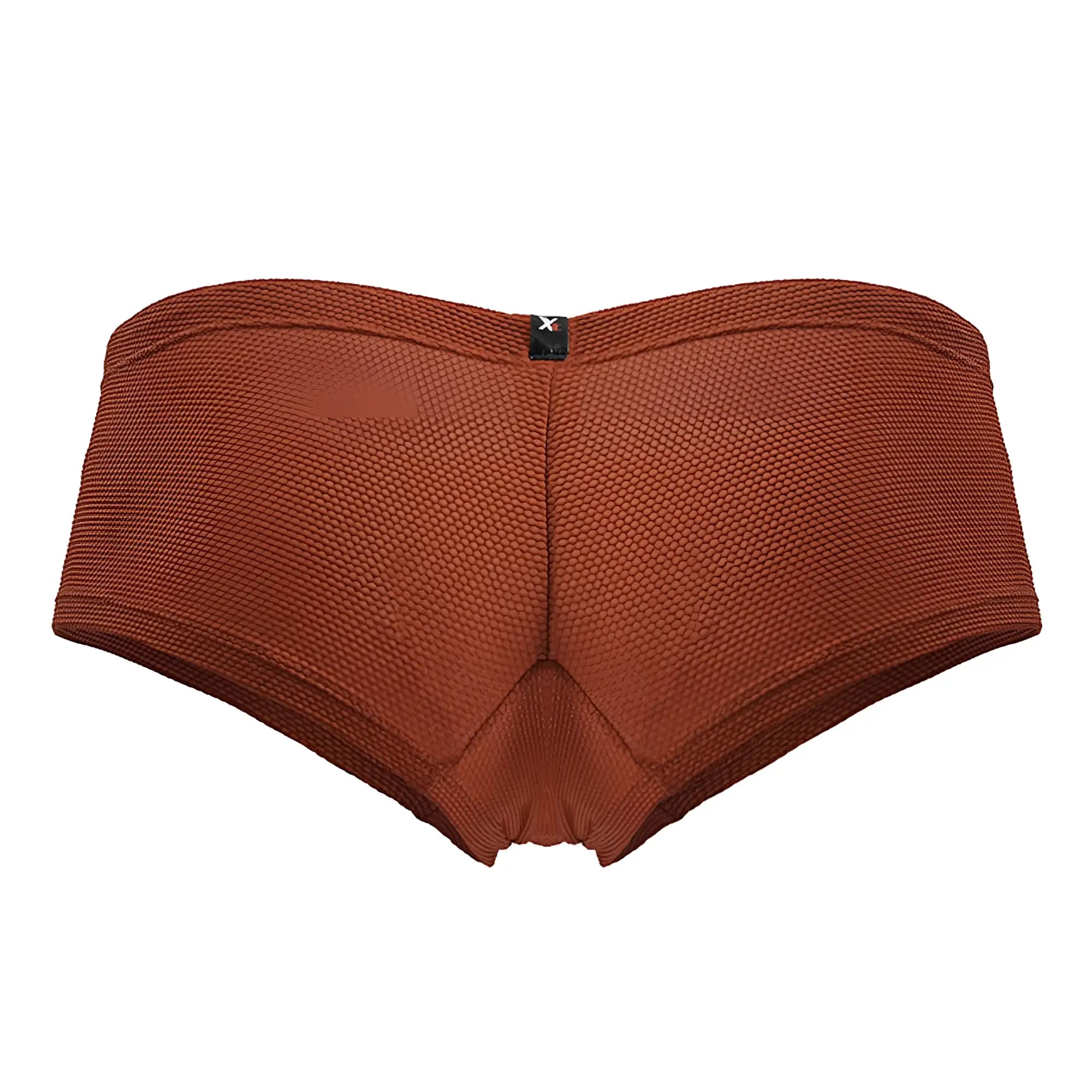 Rust-colored Xtremen 91225 microfiber trunks with textured woven pattern and black brand tag at the waistband