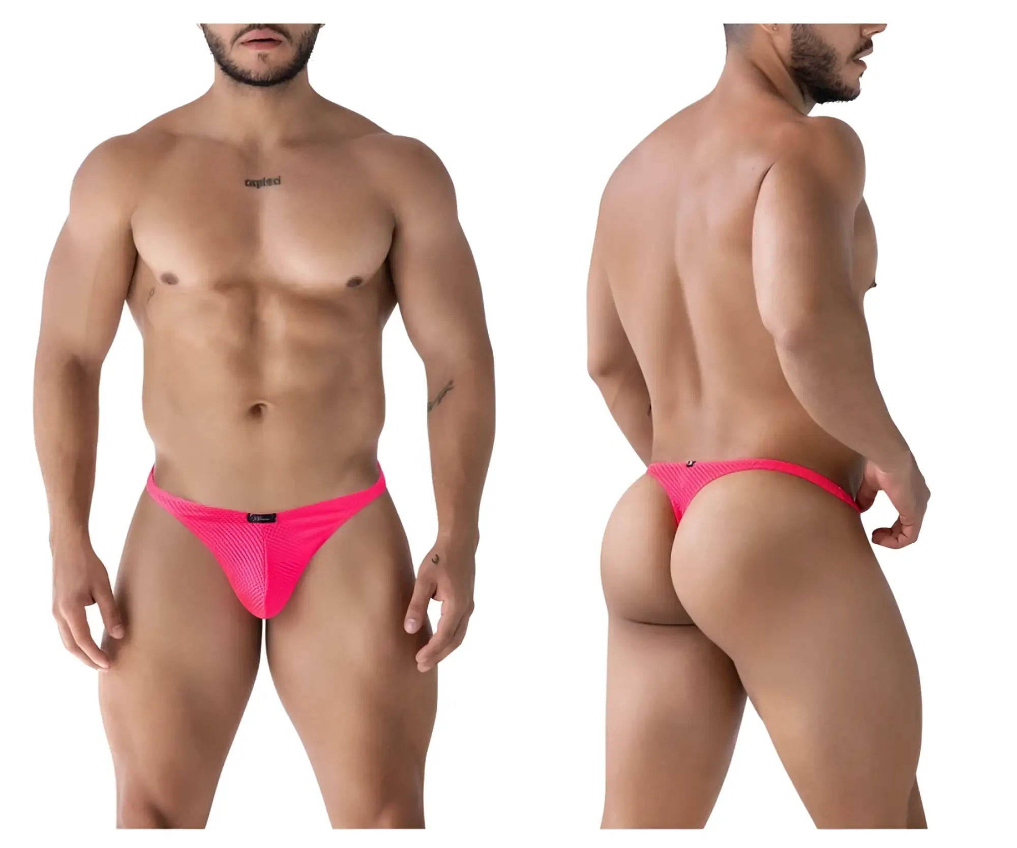 Xtremen 91226 microfibre thongs in fuchsia with bright pink mesh briefs and sleek form fitting design