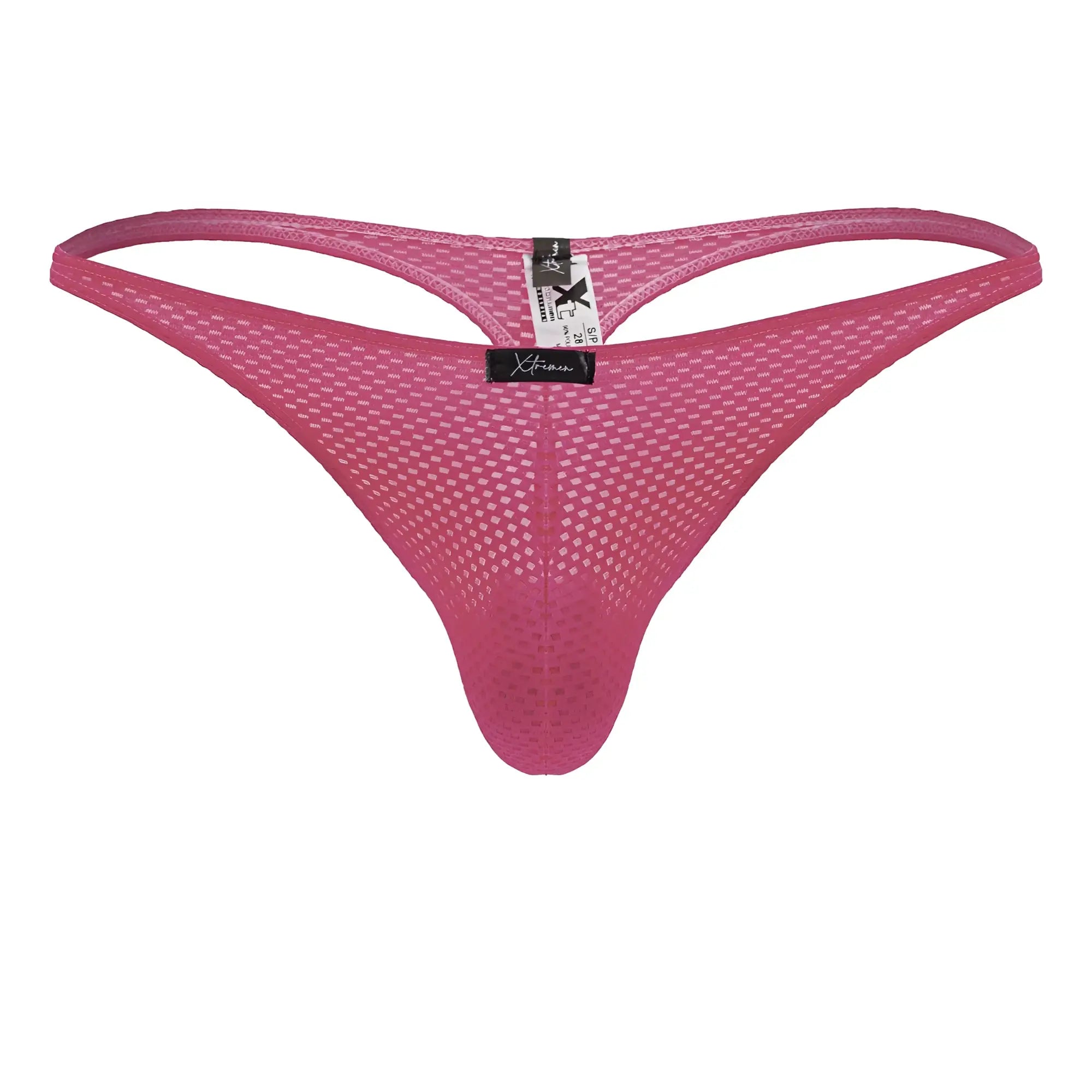 A vibrant fuchsia xtremen 91226 microfiber thong with a supportive contoured design shown from the back side