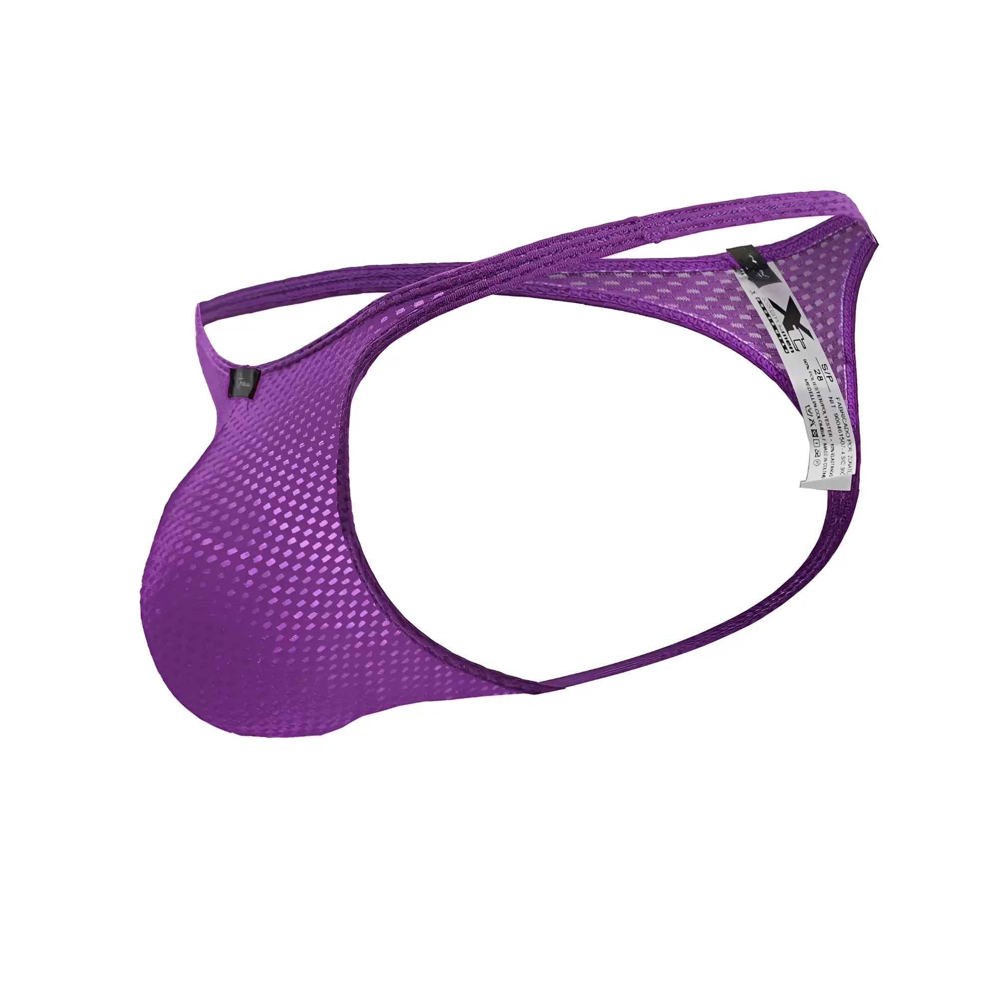 Purple xtremen 91226 microfiber thong with mesh fabric, supportive contoured design, and reinforced edges