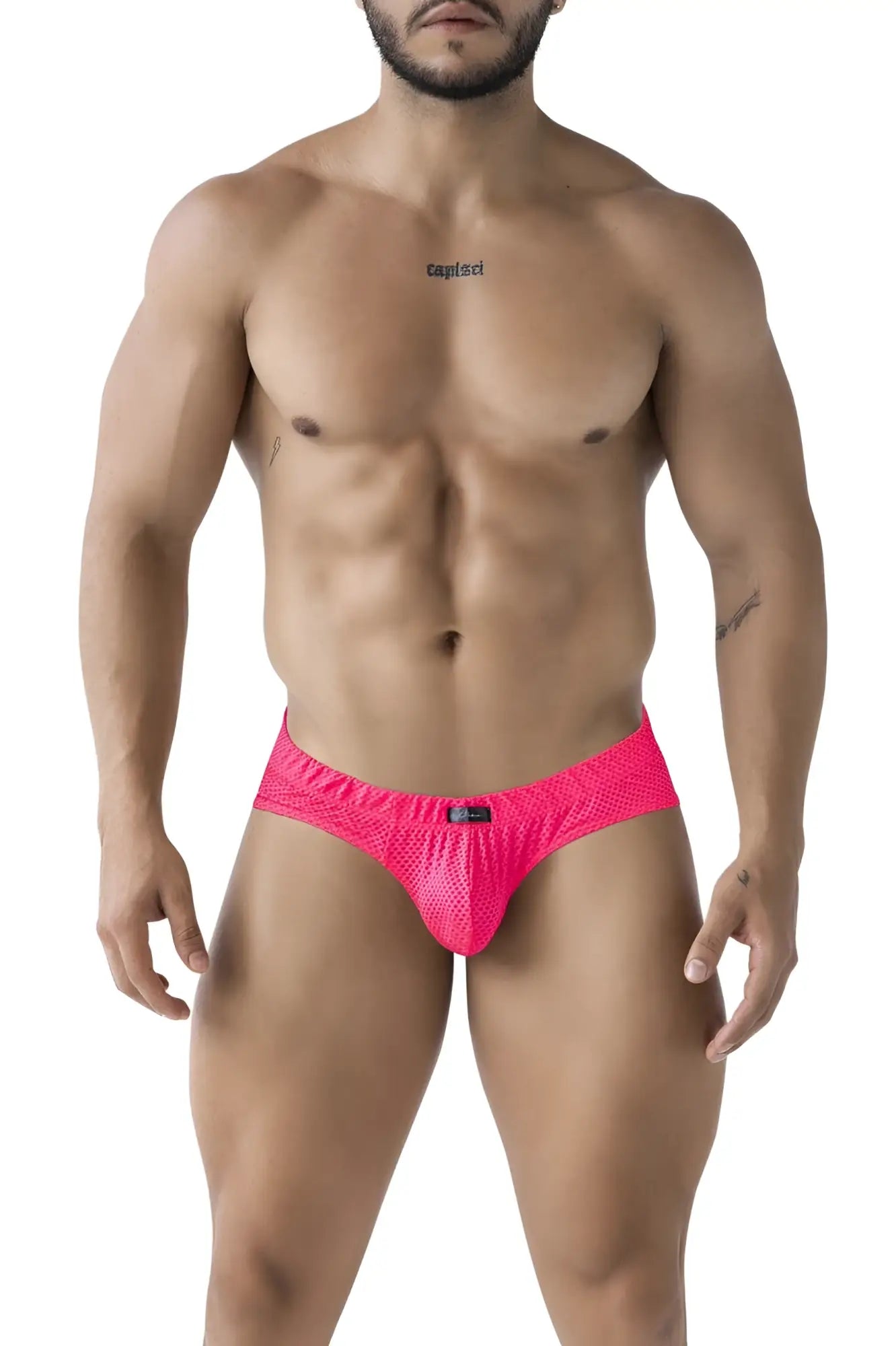 Xtremen 91227 microfiber briefs in fuchsia feature bright pink mesh fabric with a snug, form-fitting design