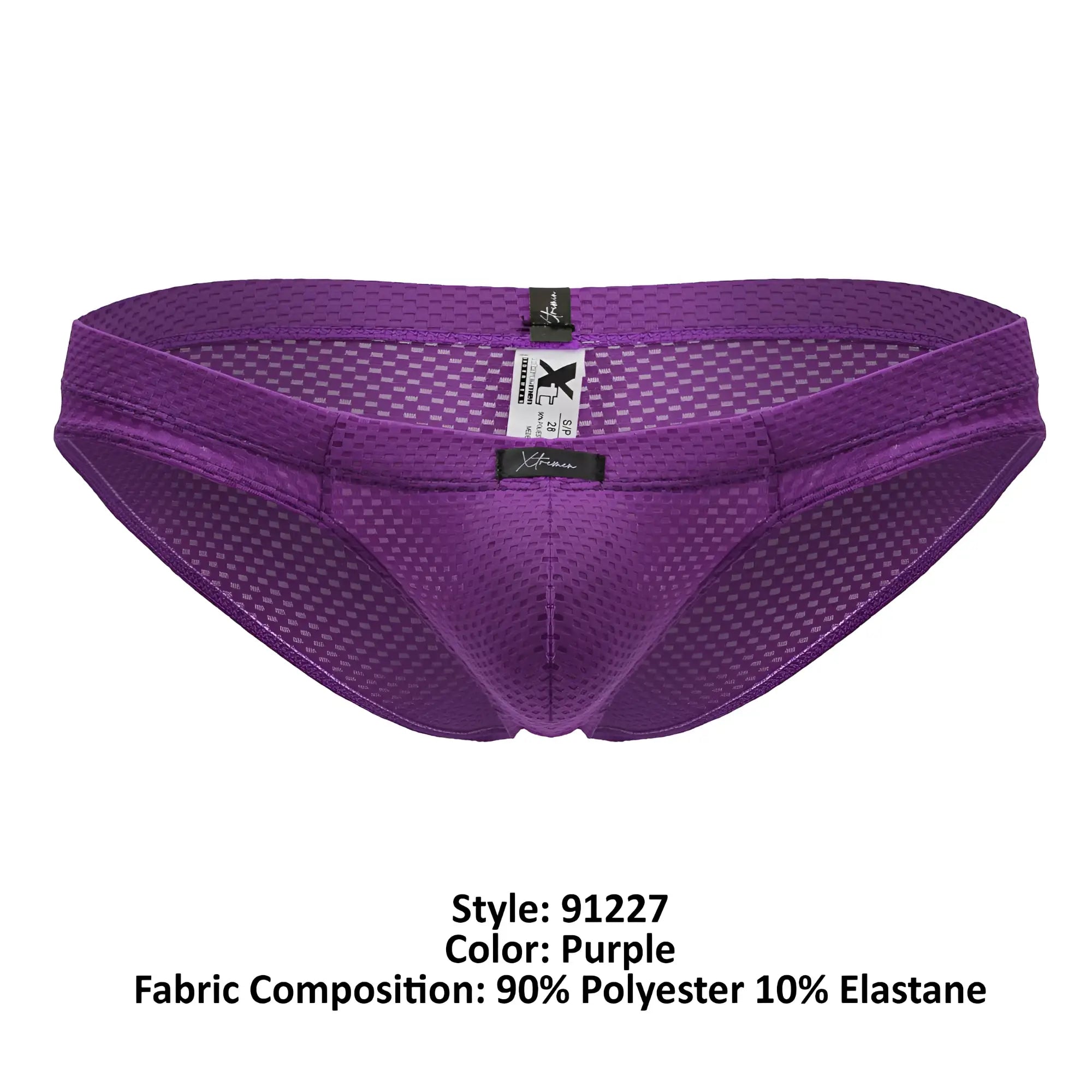 Purple xtremen 91227 microfiber briefs with breathable mesh grid pattern and elastic waistband