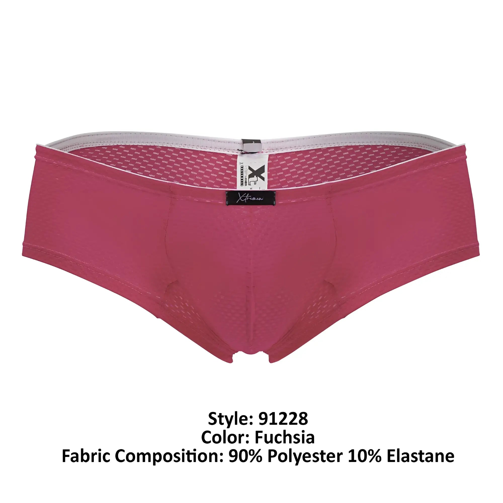 Fuchsia xtremen 91228 microfiber trunks men’s briefs with mesh texture and white elastic waistband front view