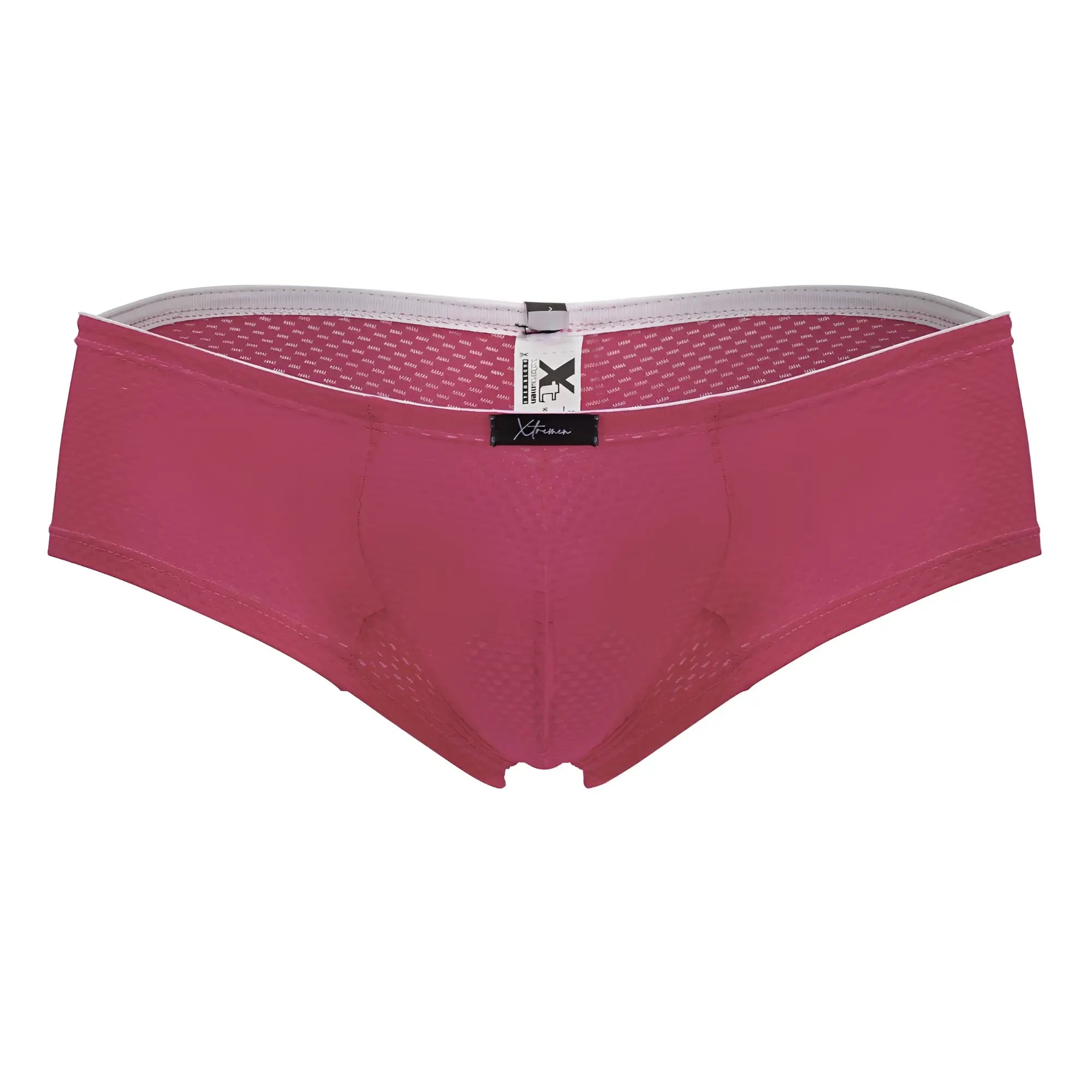 Pink mesh microfiber briefs with white waistband and black brand tag xtremen 91228 microfber trunks fuchsia