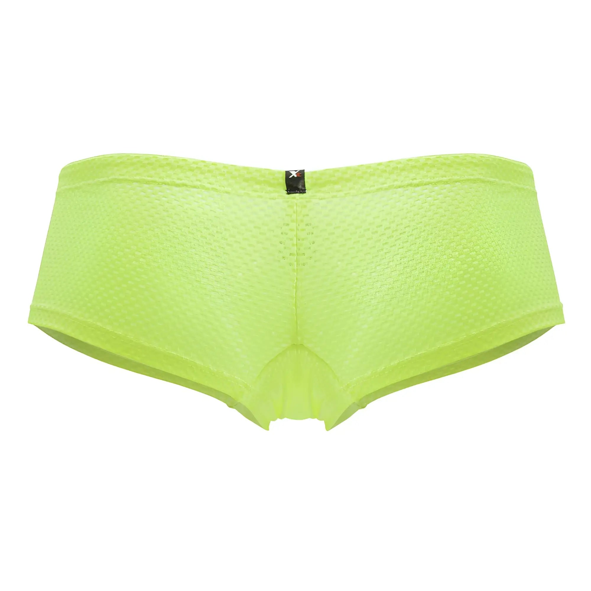 Bright lime green xtremen 91228 microfiber trunks with mesh texture and black brand tag at the waistband