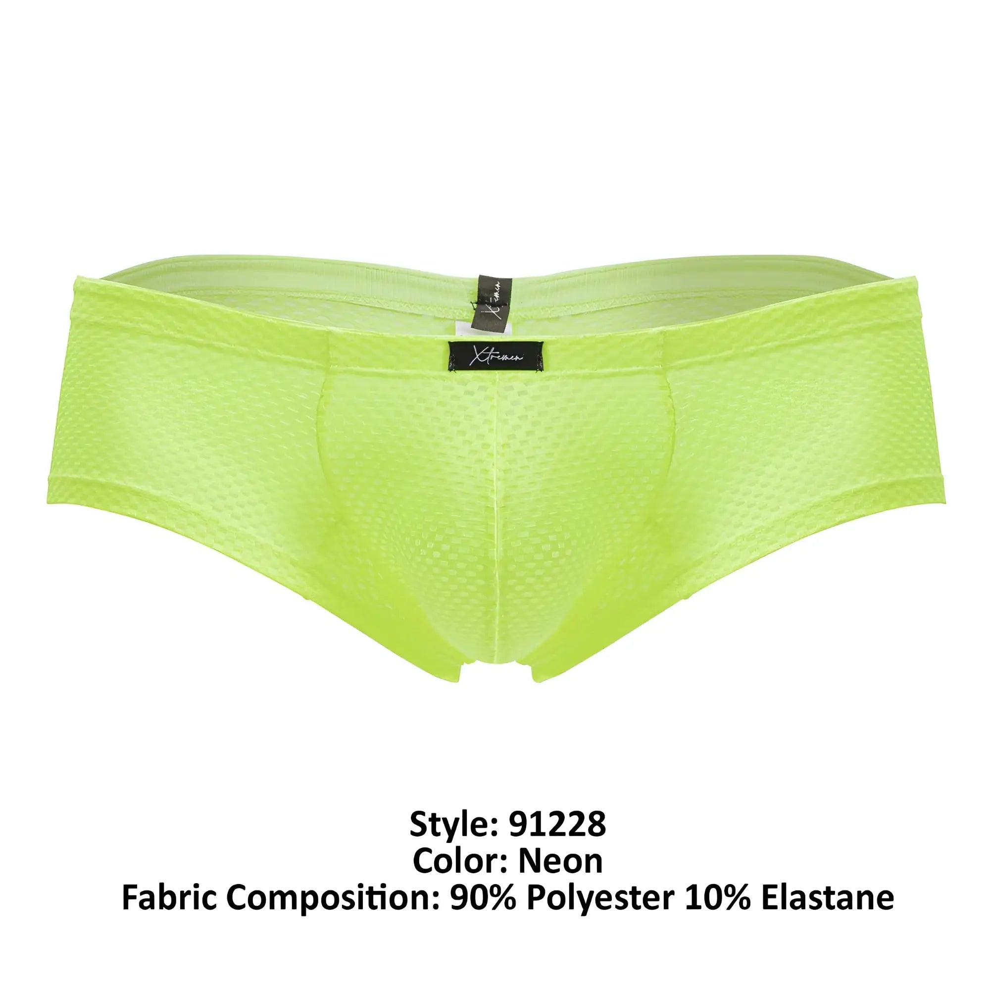 Neon green xtremen 91228 microfiber trunks made of 90% polyester and 10% elastane with mesh briefs design