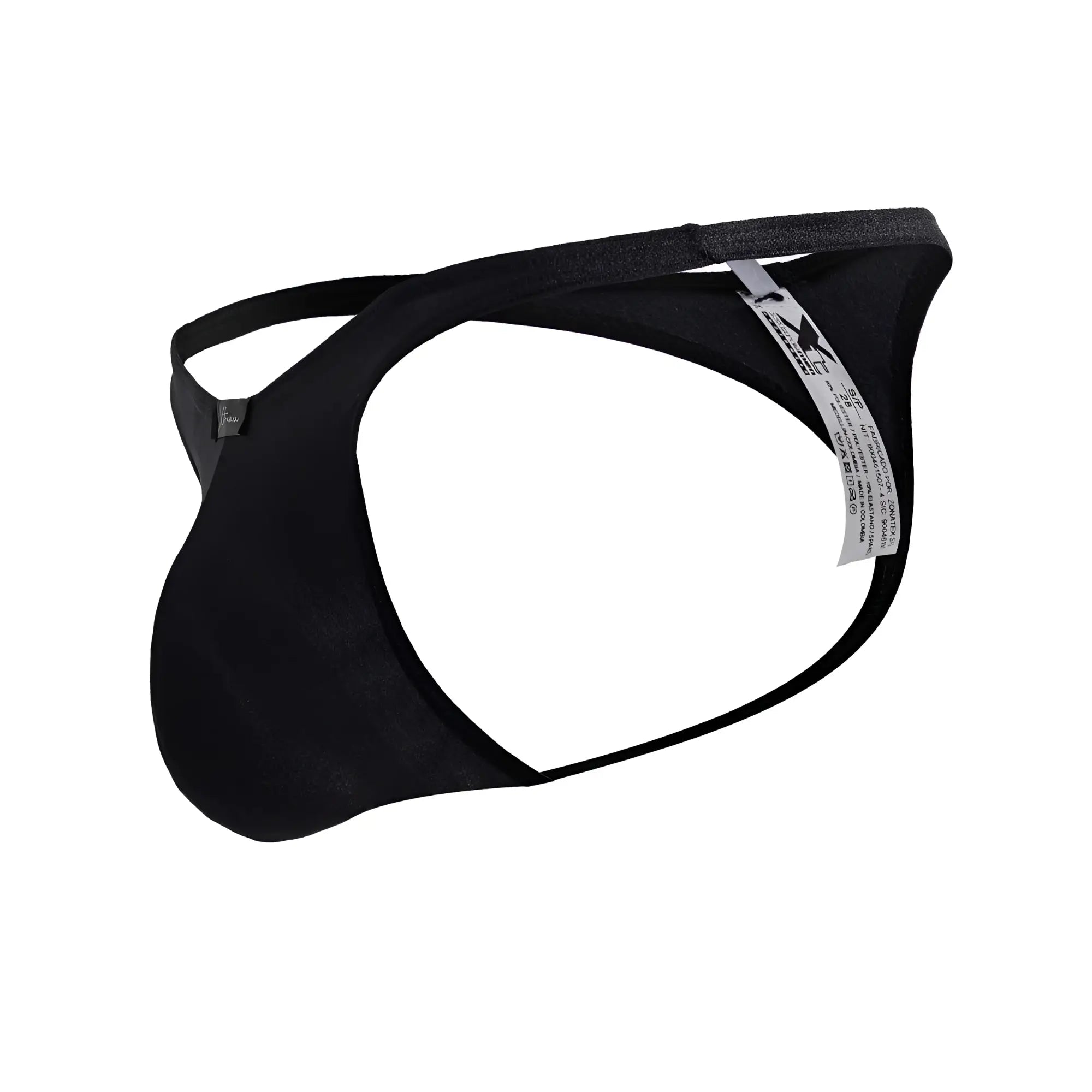 Black xtremen 91232 microfiber thong for men with sleek form-fitting design and thin elastic straps shown from the back