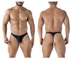 Black men’s thong Xtremen 91232 in black microfiber with sleek minimalist design and small logo on waistband back view