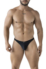 Black sleek form-fitting men’s thong made of microfiber with a subtle Xtremen logo at the center front