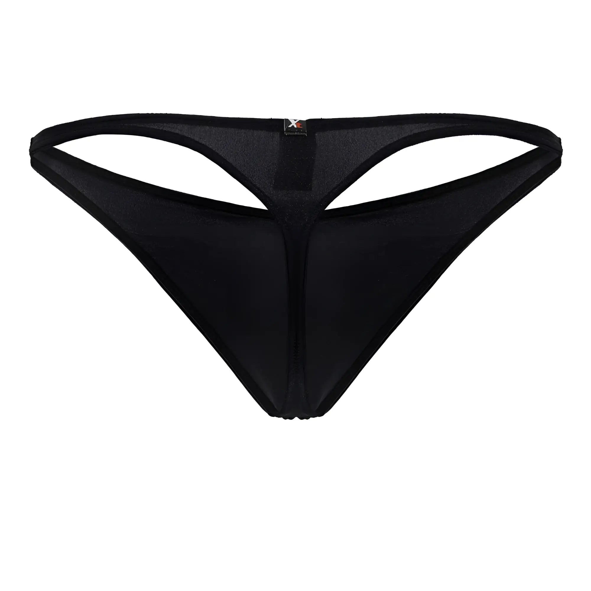 Black xtremen 91232 microfiber thong showing the back with a sleek stretchy fabric and cut-out design