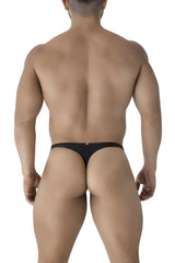 Black xtremen 91232 microfiber thong shown from the back with a small logo on the black backband