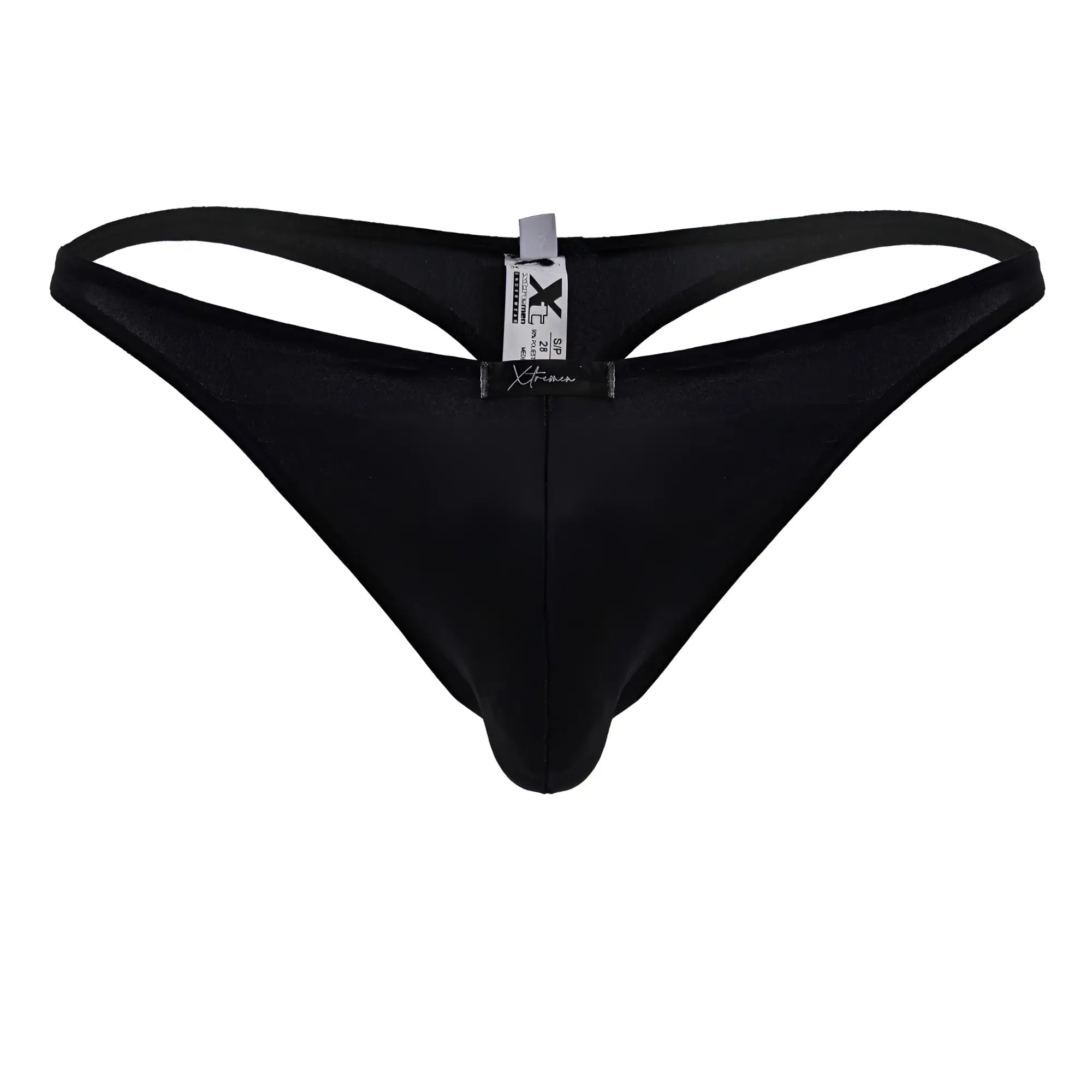 Black Xtremen 91232 microfiber thong made of smooth stretchy fabric with a sleek minimalist design showing the back side